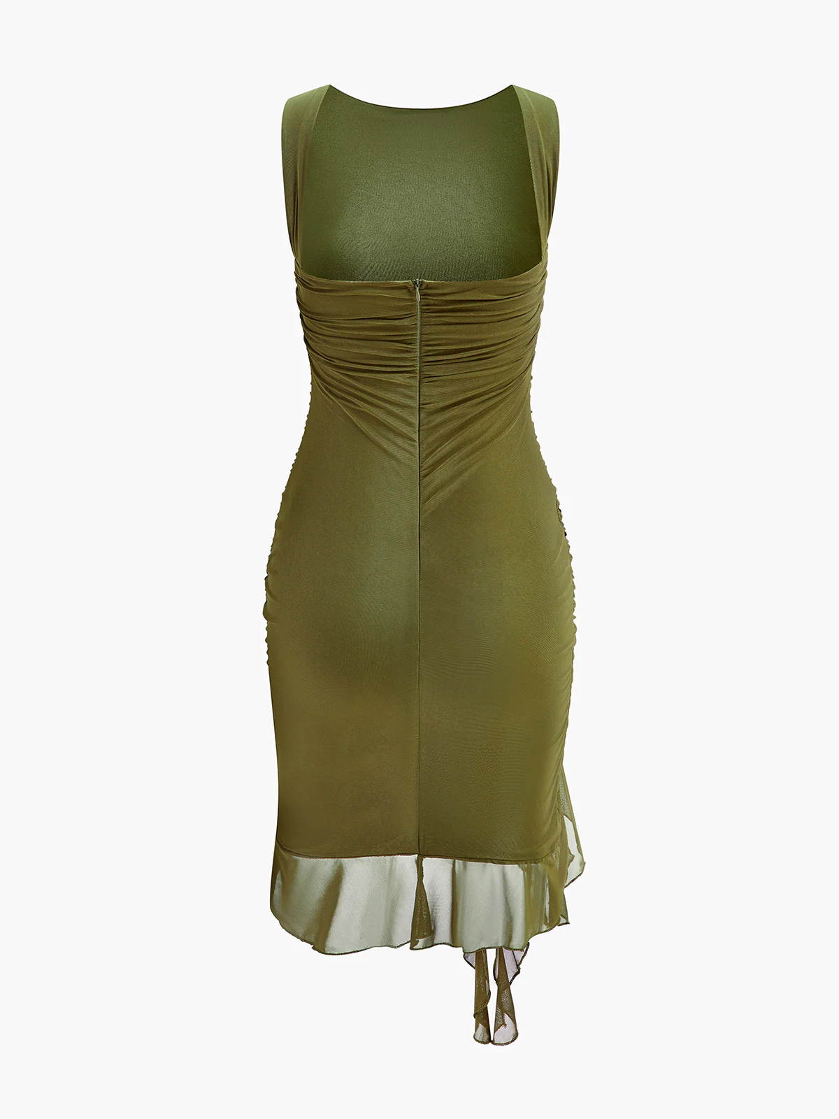 Ruched Asymmetrical Mesh Hem Dress - Image 2