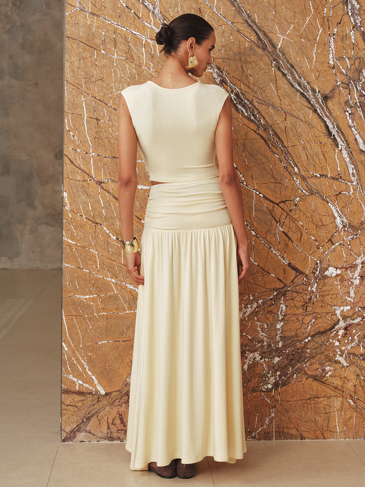 Ruched Crop Top and Maxi Skirt Set - Image 2