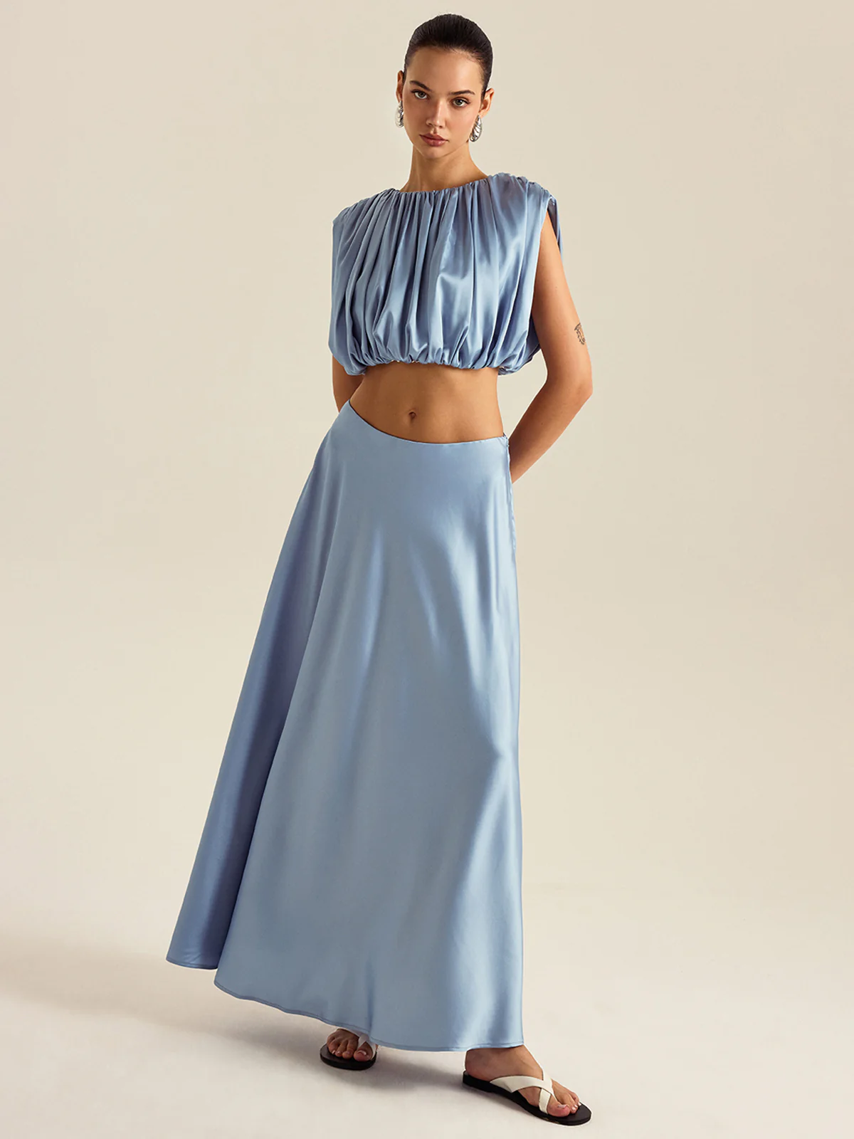 Ruched Crop Top Skirt Set - Image 3