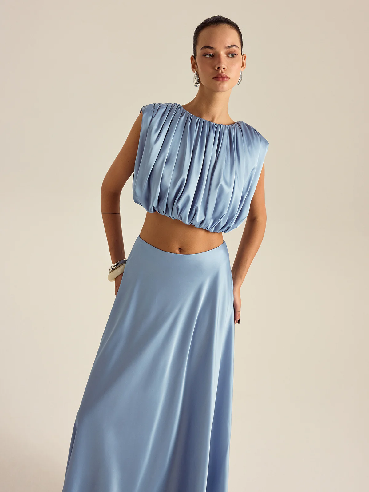 Ruched Crop Top Skirt Set - Image 5