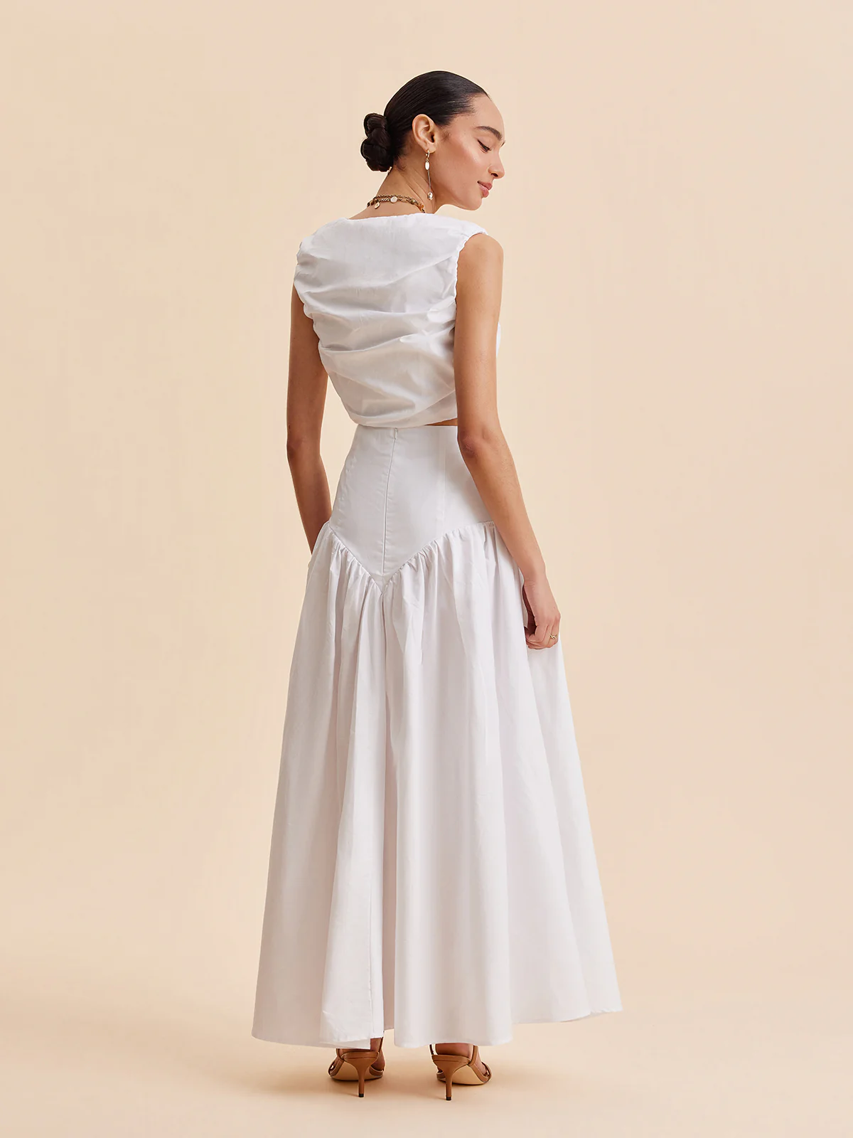 Ruched Crop Top With Buttoned Skirt Set - Image 6