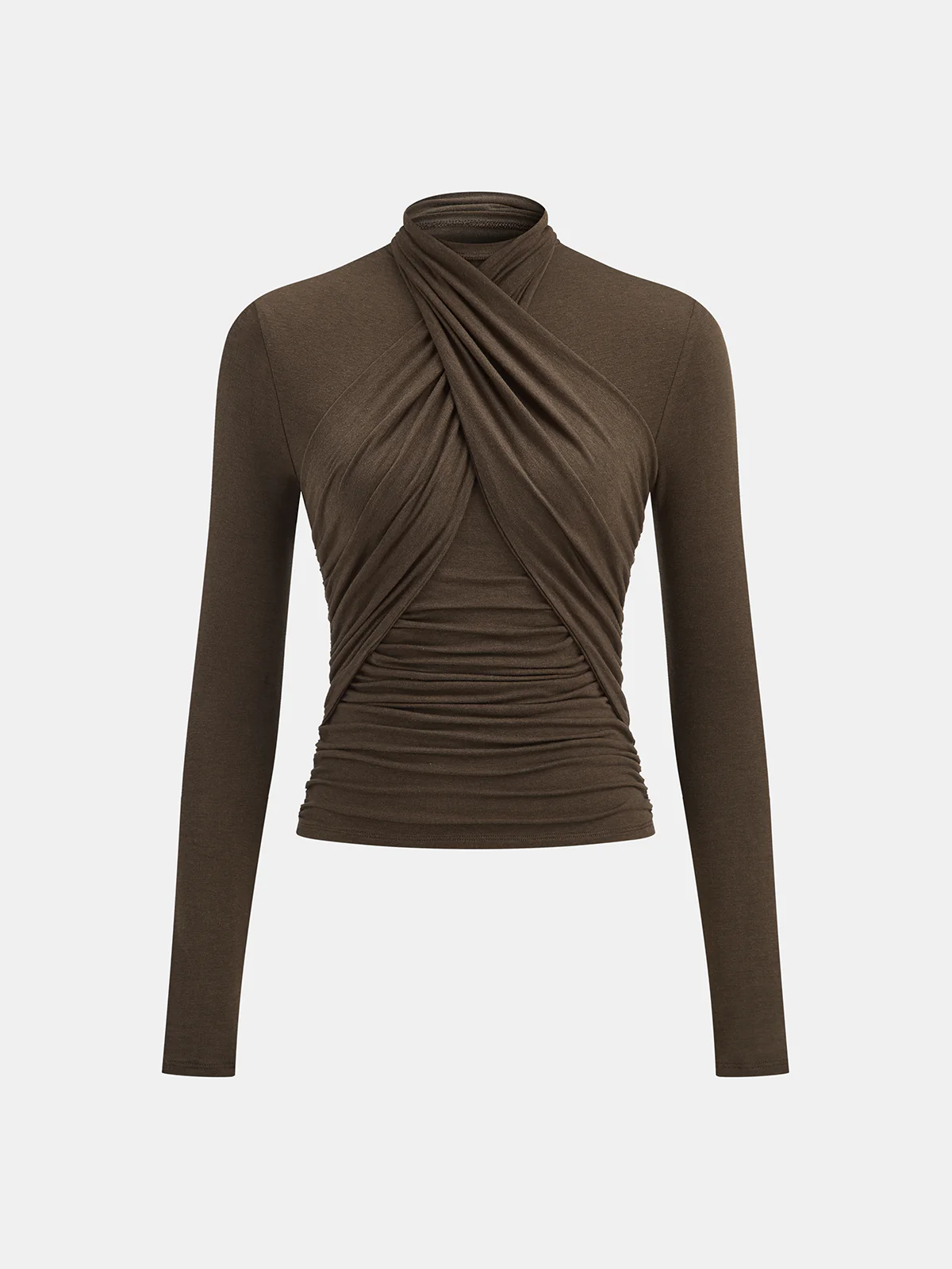 Ruched Cross-Front Long-Sleeve Blouse