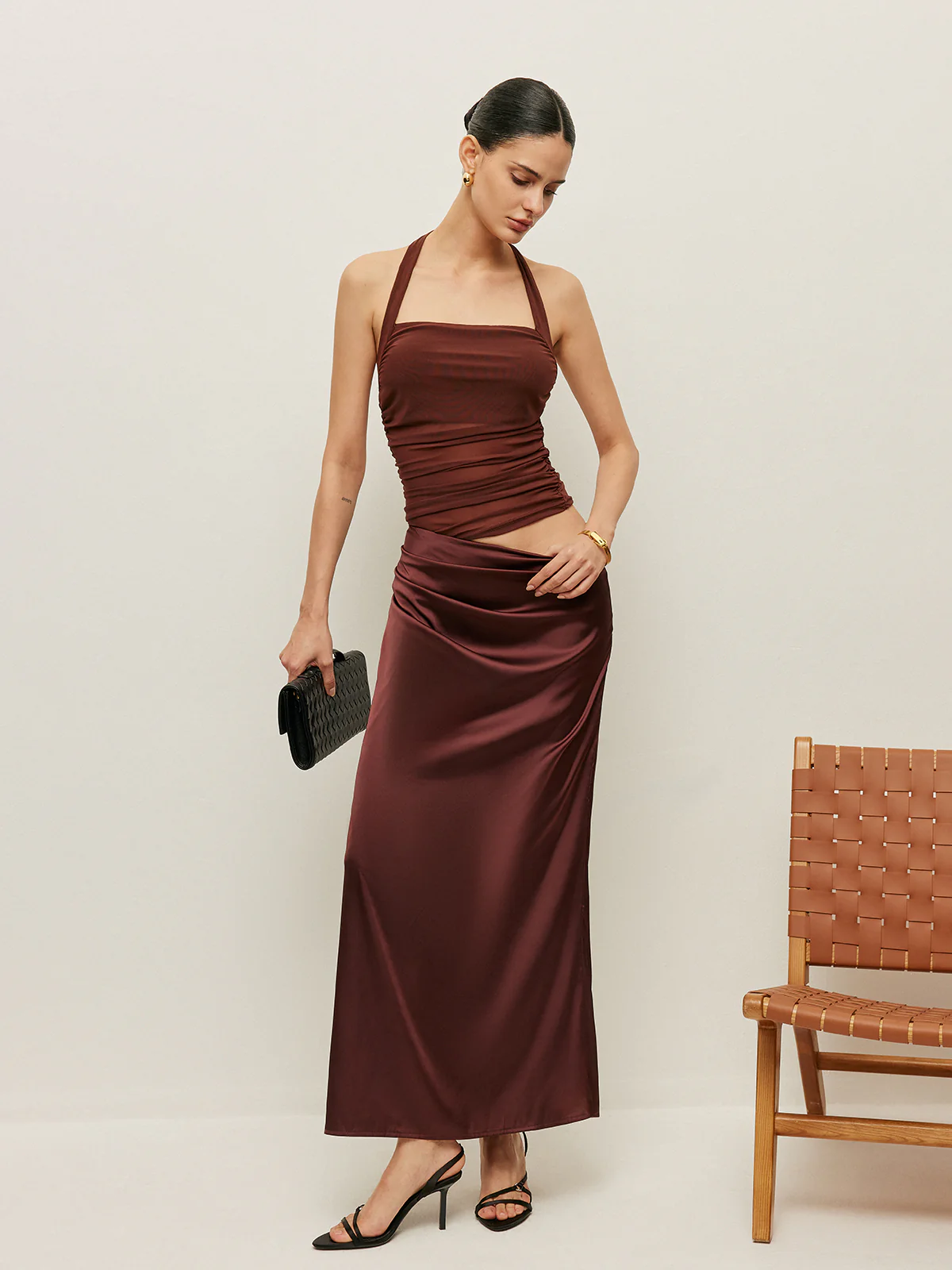 Ruched Halter Neck Cut-Out Detail Dress - Image 4