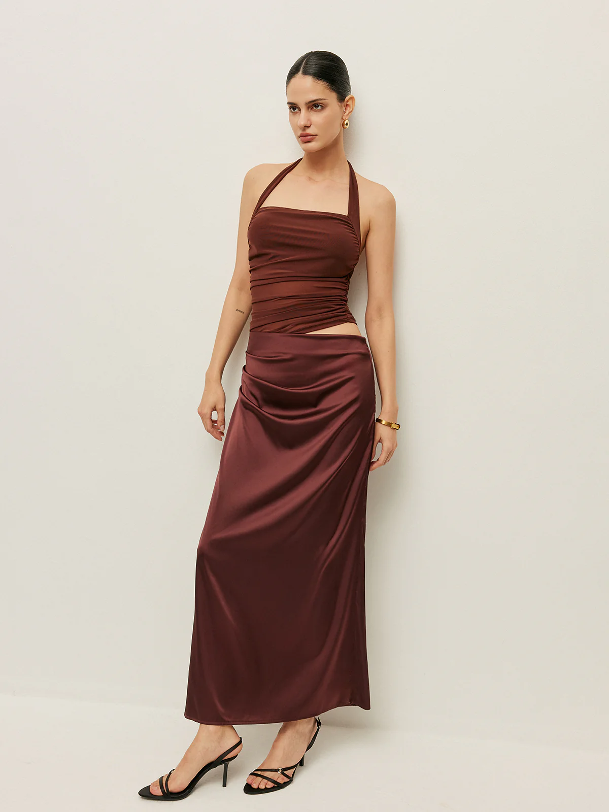 Ruched Halter Neck Cut-Out Detail Dress - Image 6