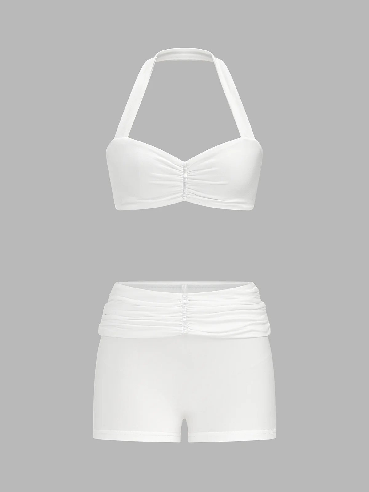 Ruched Halter Neck Two Piece Swimsuit Set - Image 2