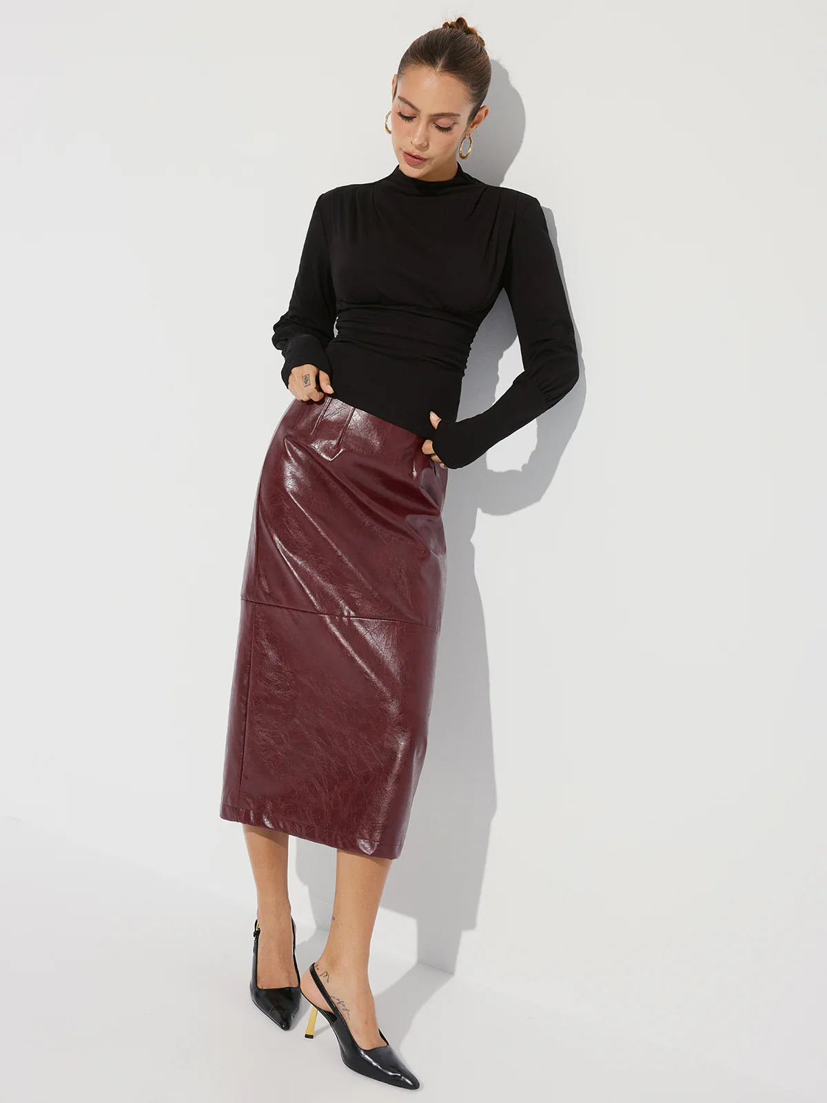 Ruched Mock Neck Top - Image 3