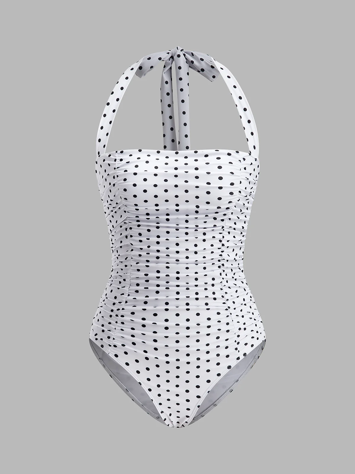 Ruched Polka Dot Halter Swimsuit - Image 3