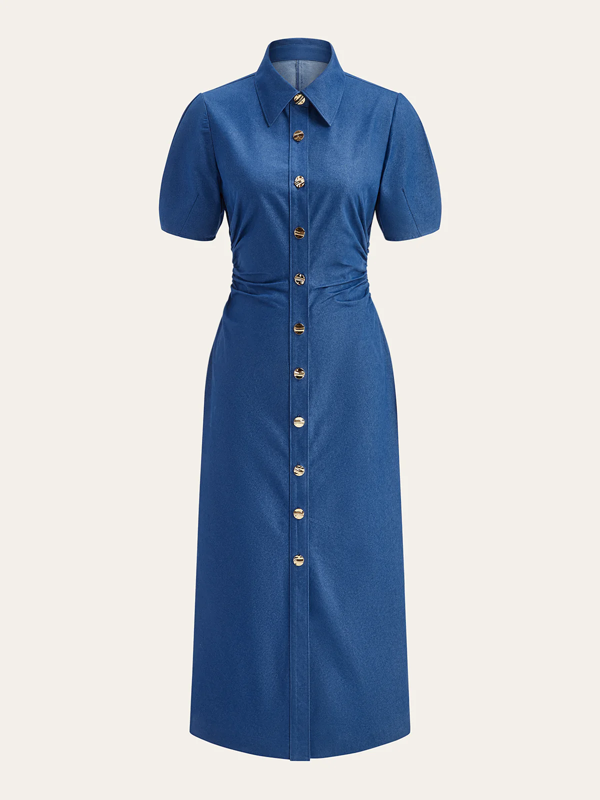 Ruched Polo-Collar Button-Front Midi Dress - Image 2