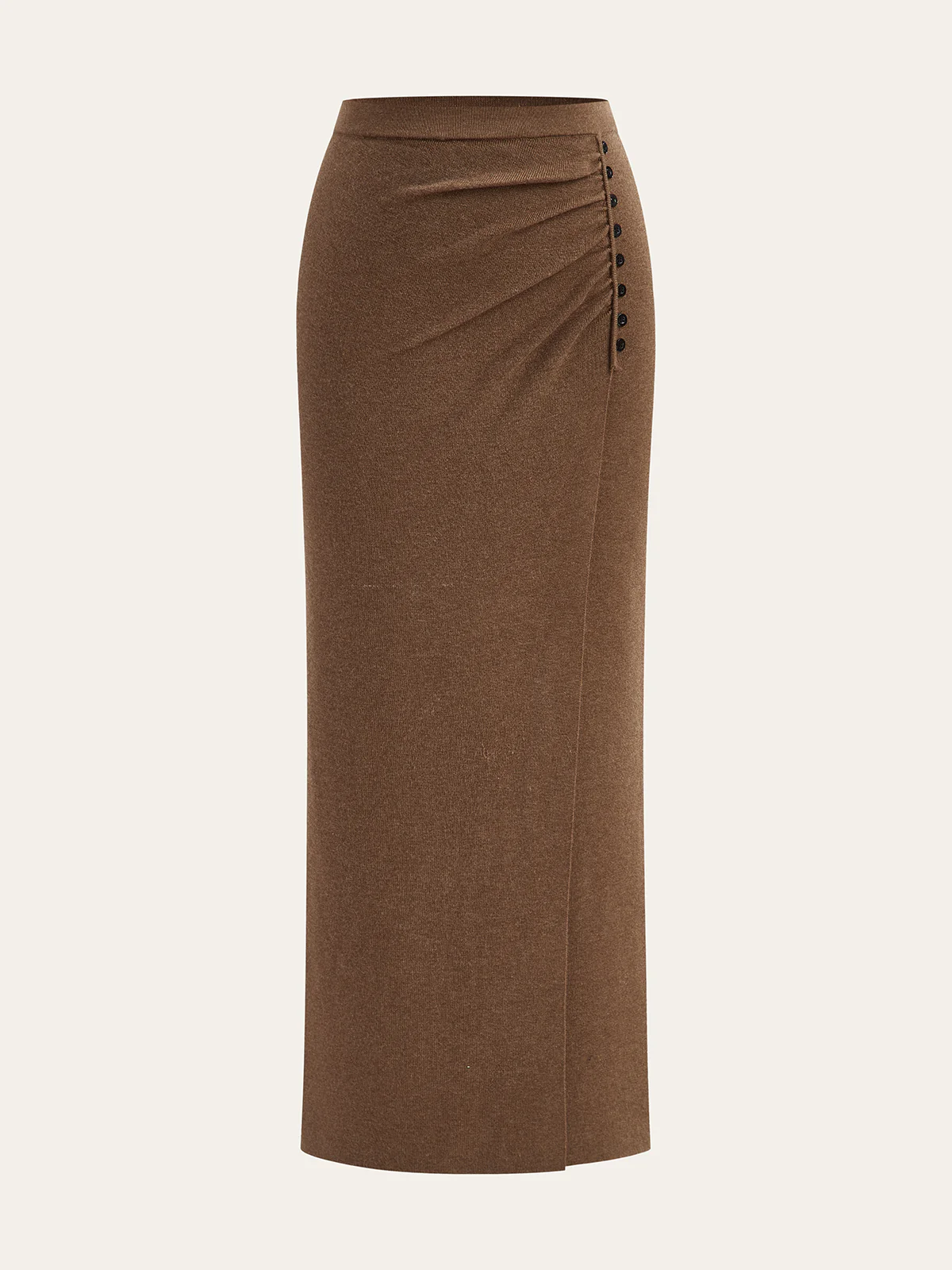 Ruched Side Button Wool Blend Sweater Skirt - Image 2