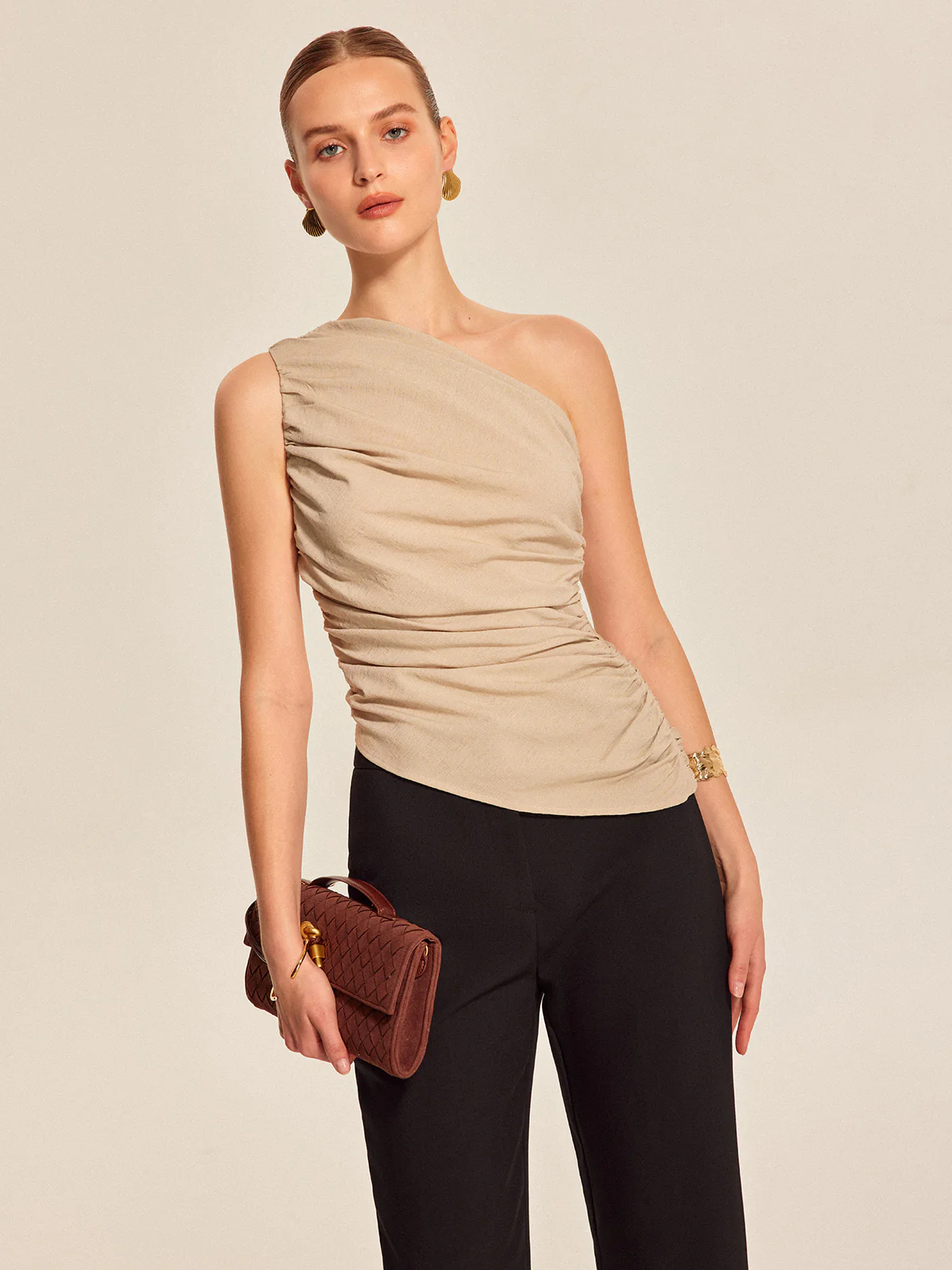 Ruched Side One-Shoulder Top - Image 2