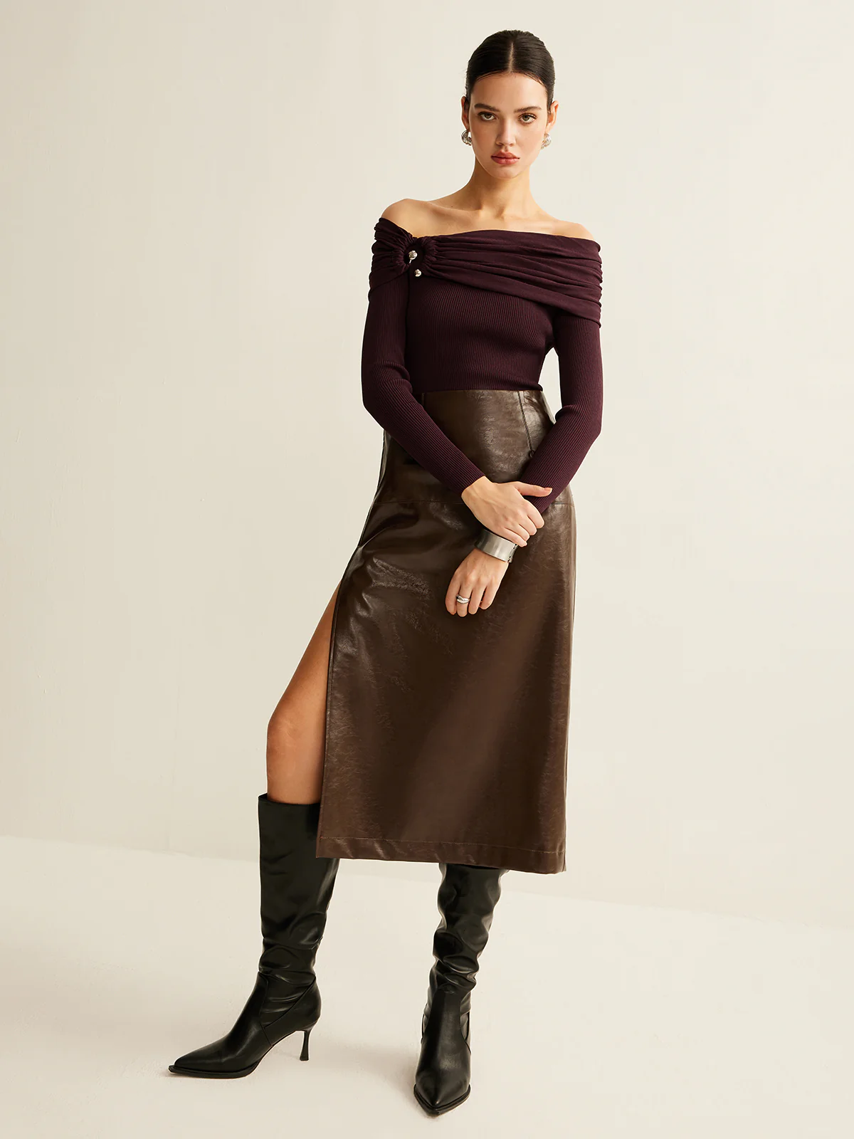 Ruched Slim Knit Top - Image 4
