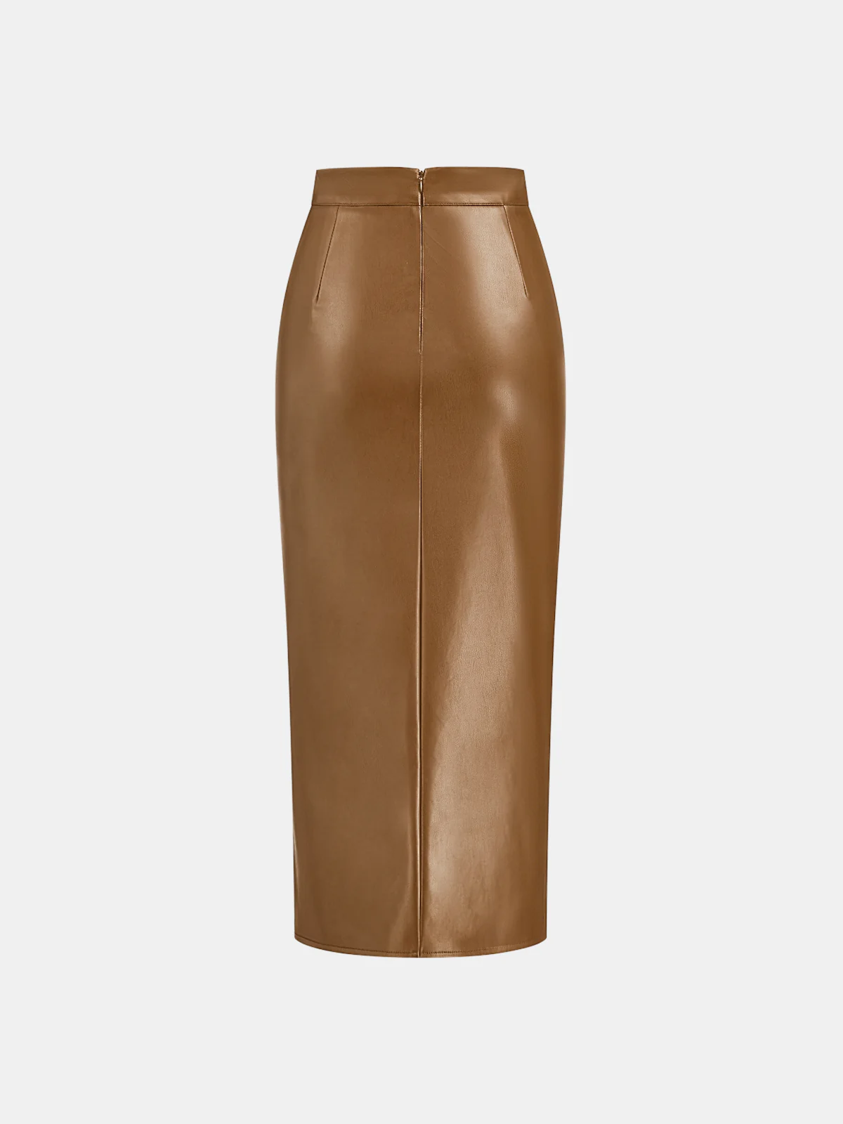 Ruched Slit PU Leather Midi Skirt - Image 20