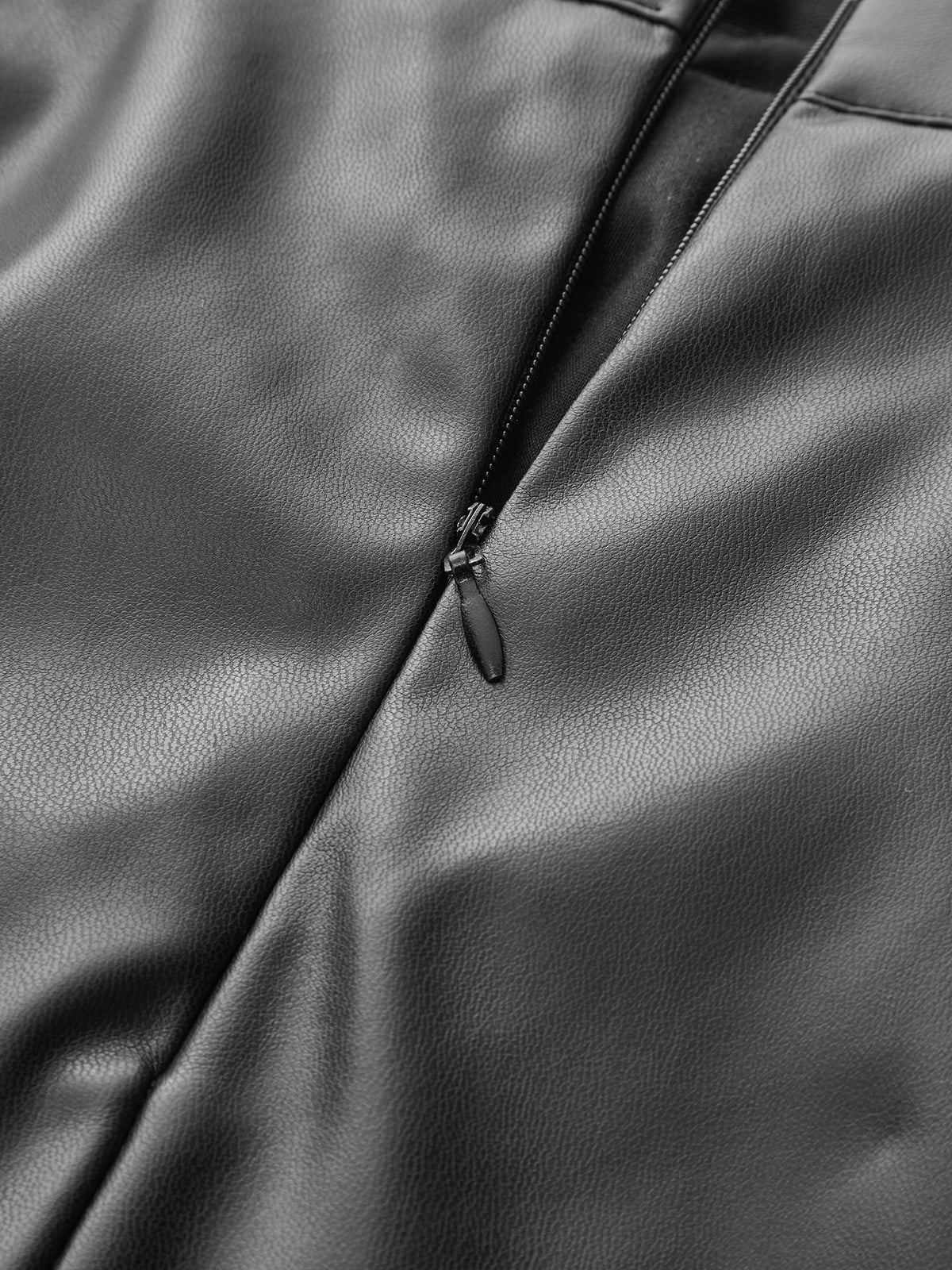 Ruched Slit PU Leather Midi Skirt - Image 3