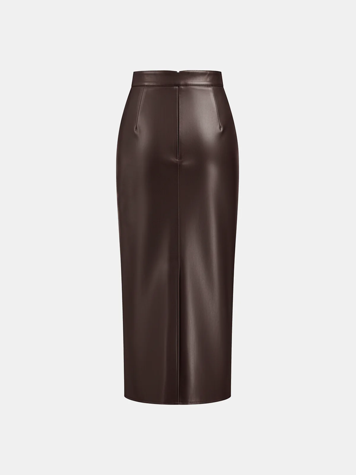 Ruched Slit PU Leather Midi Skirt - Image 7
