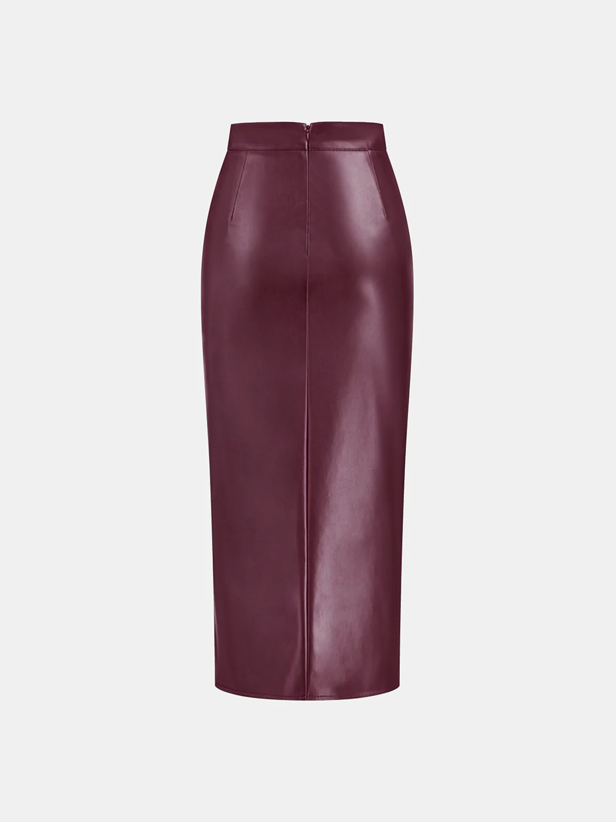 Ruched Slit PU Leather Midi Skirt - Image 9