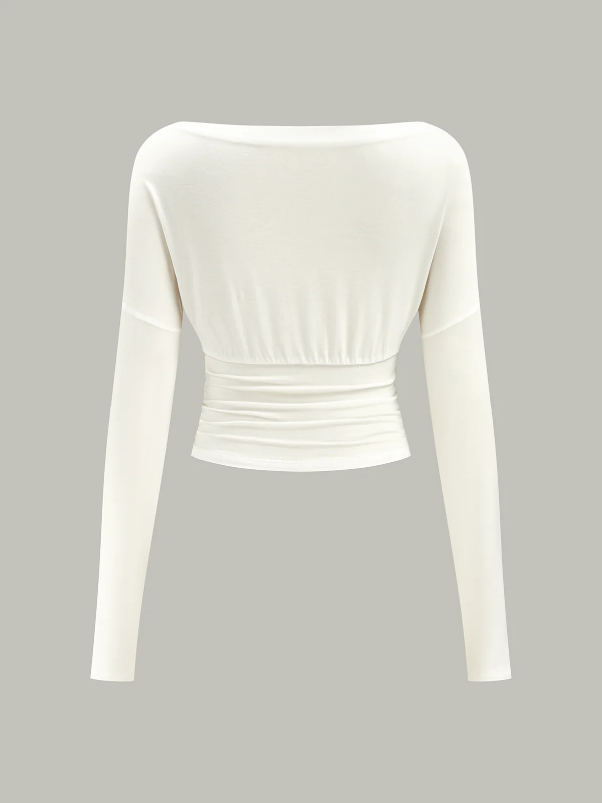 Semi-Sheer Ruched Waist Long-Sleeve Top - Image 3