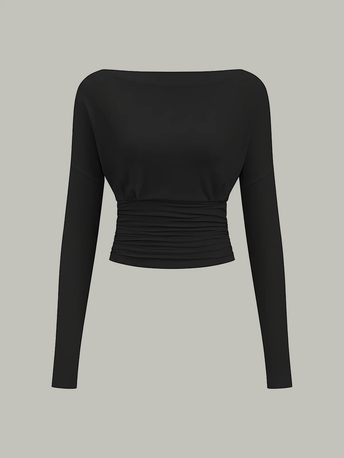Semi-Sheer Ruched Waist Long-Sleeve Top - Image 5