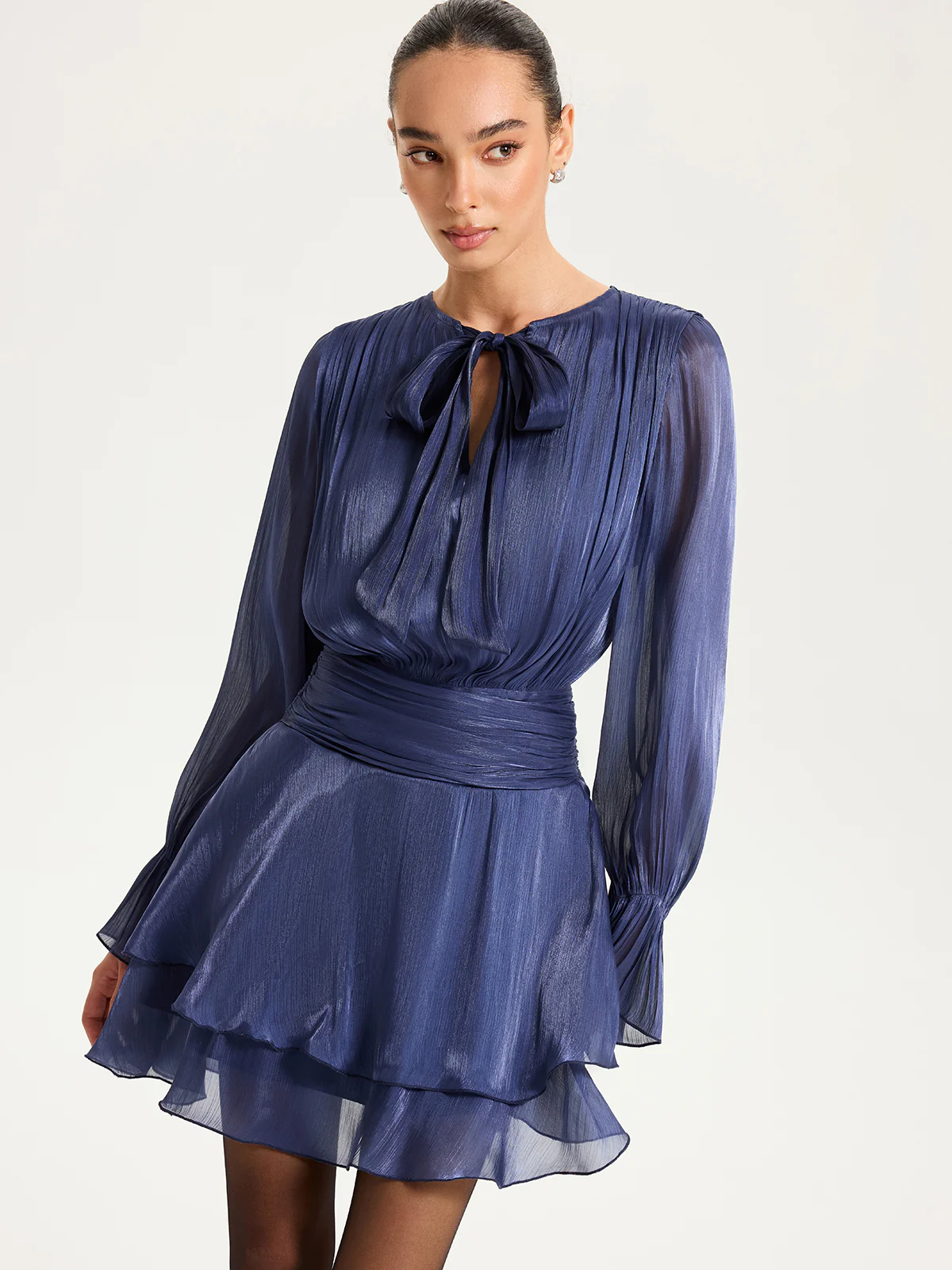 Ruched Waist Ruffle Mini Dress