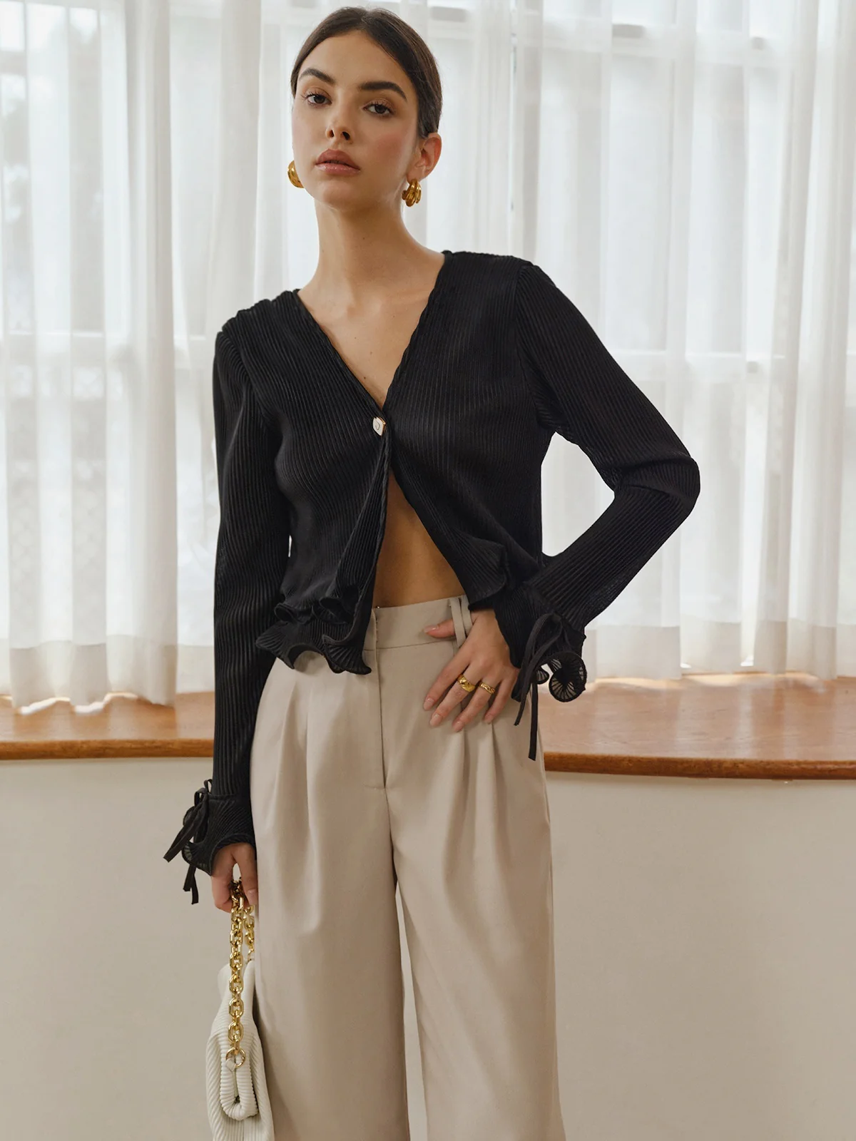 Ruffle Button Plisse Blouse - Image 6