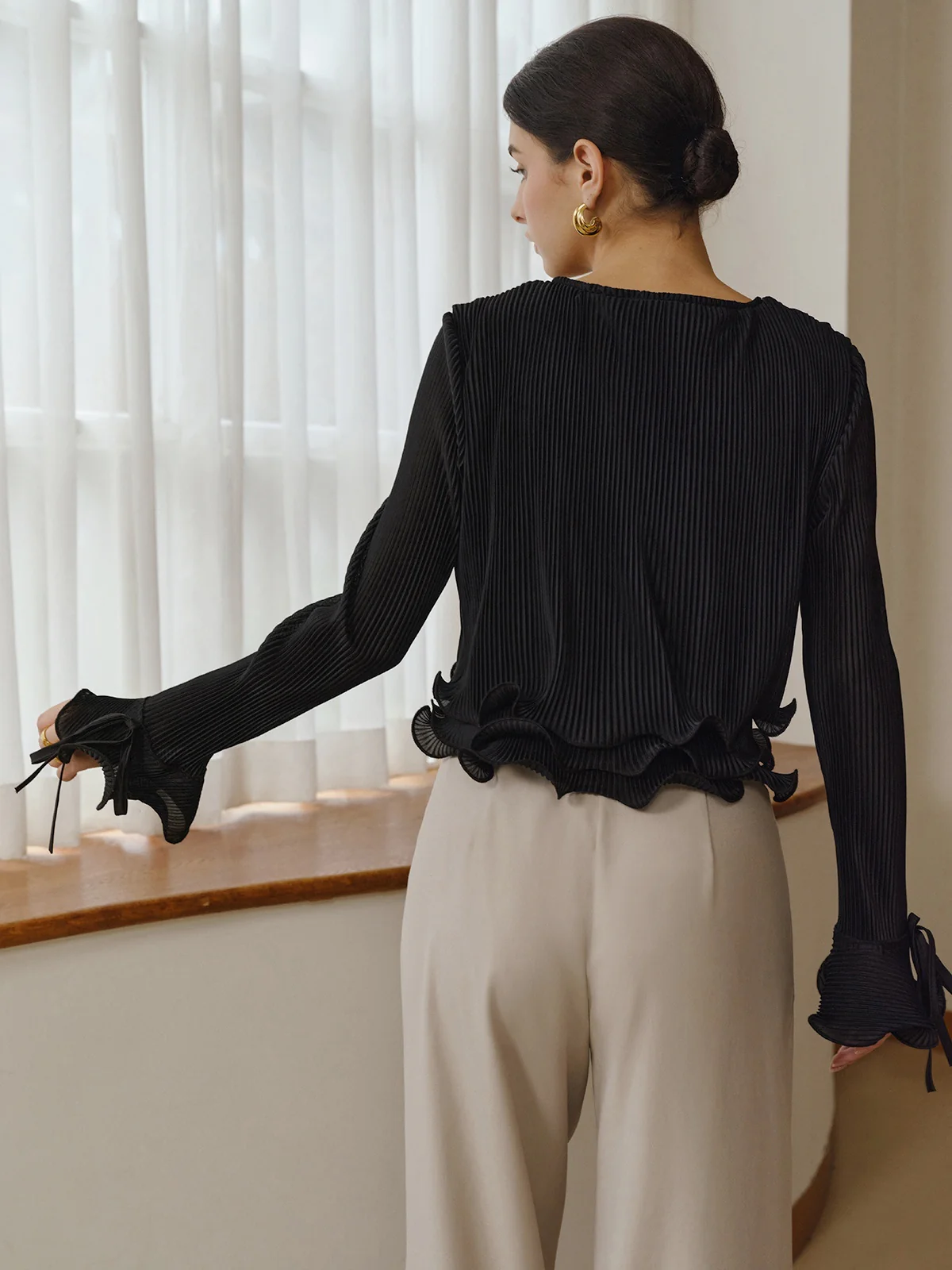 Ruffle Button Plisse Blouse - Image 7