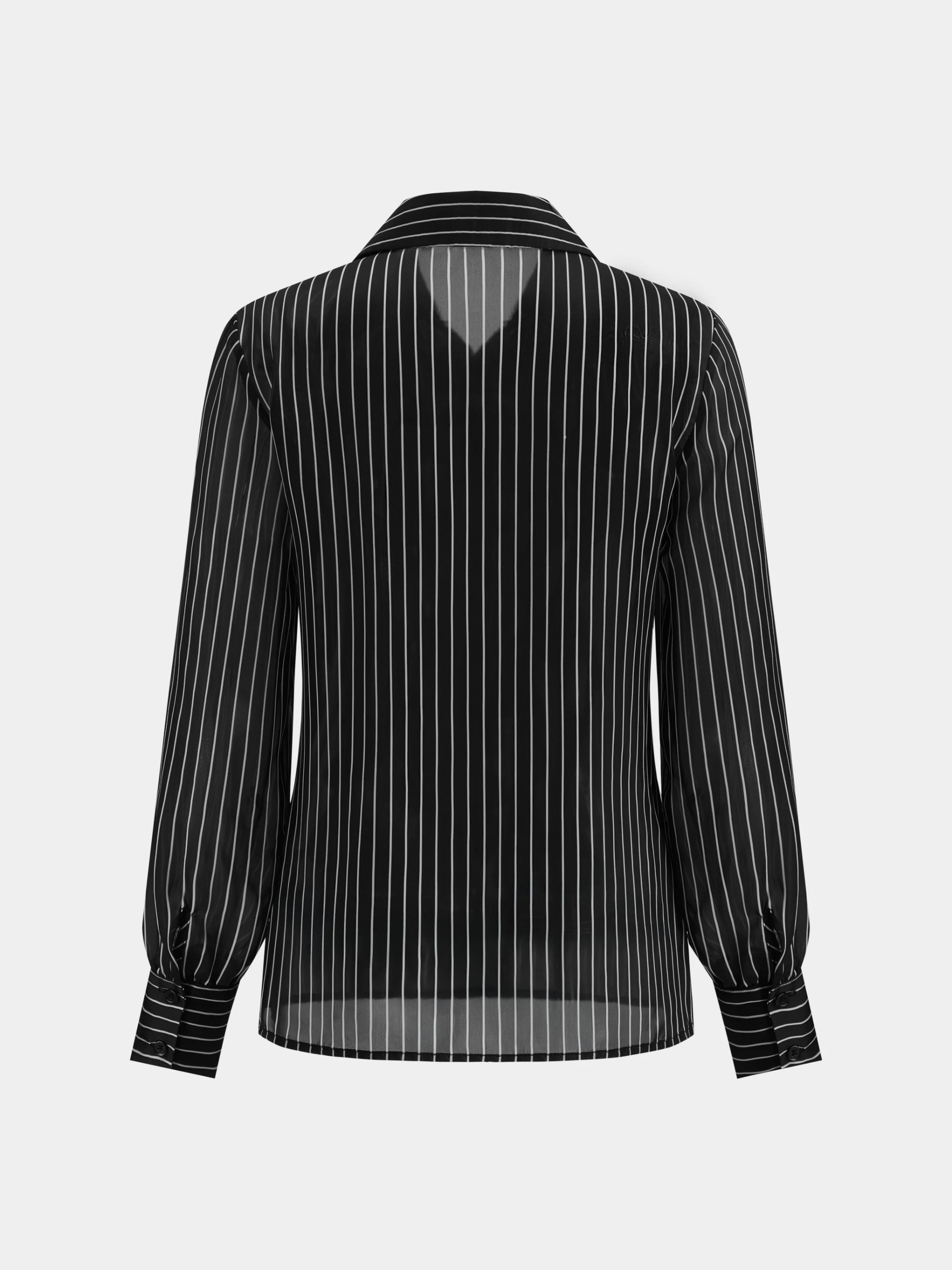 Ruffle Detail Semi-Sheer Striped Blouse - Image 3