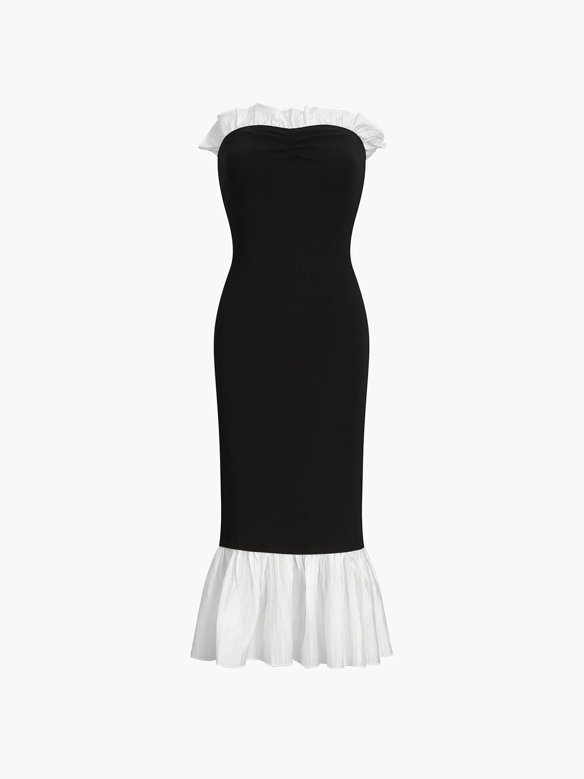 Ruffle Hem Patchwork Midi Dress - Image 2