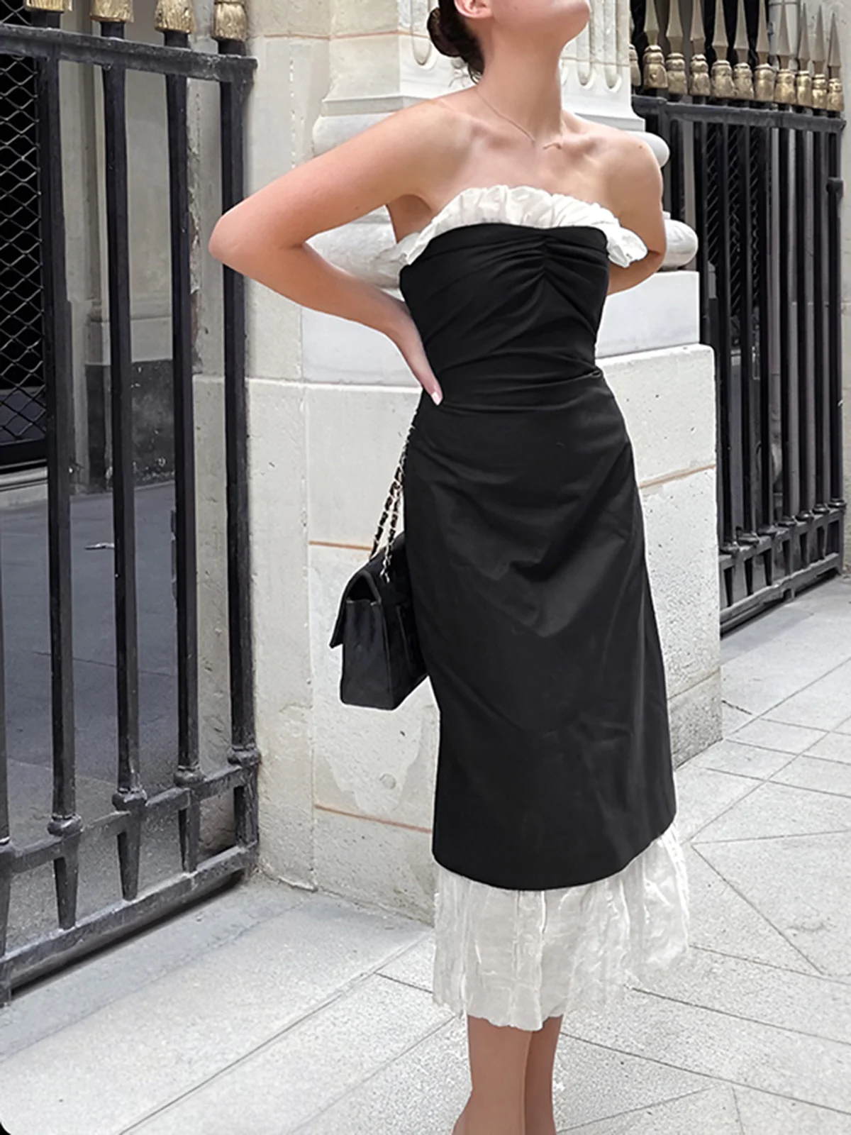 Ruffle Hem Patchwork Midi Dress - Image 3