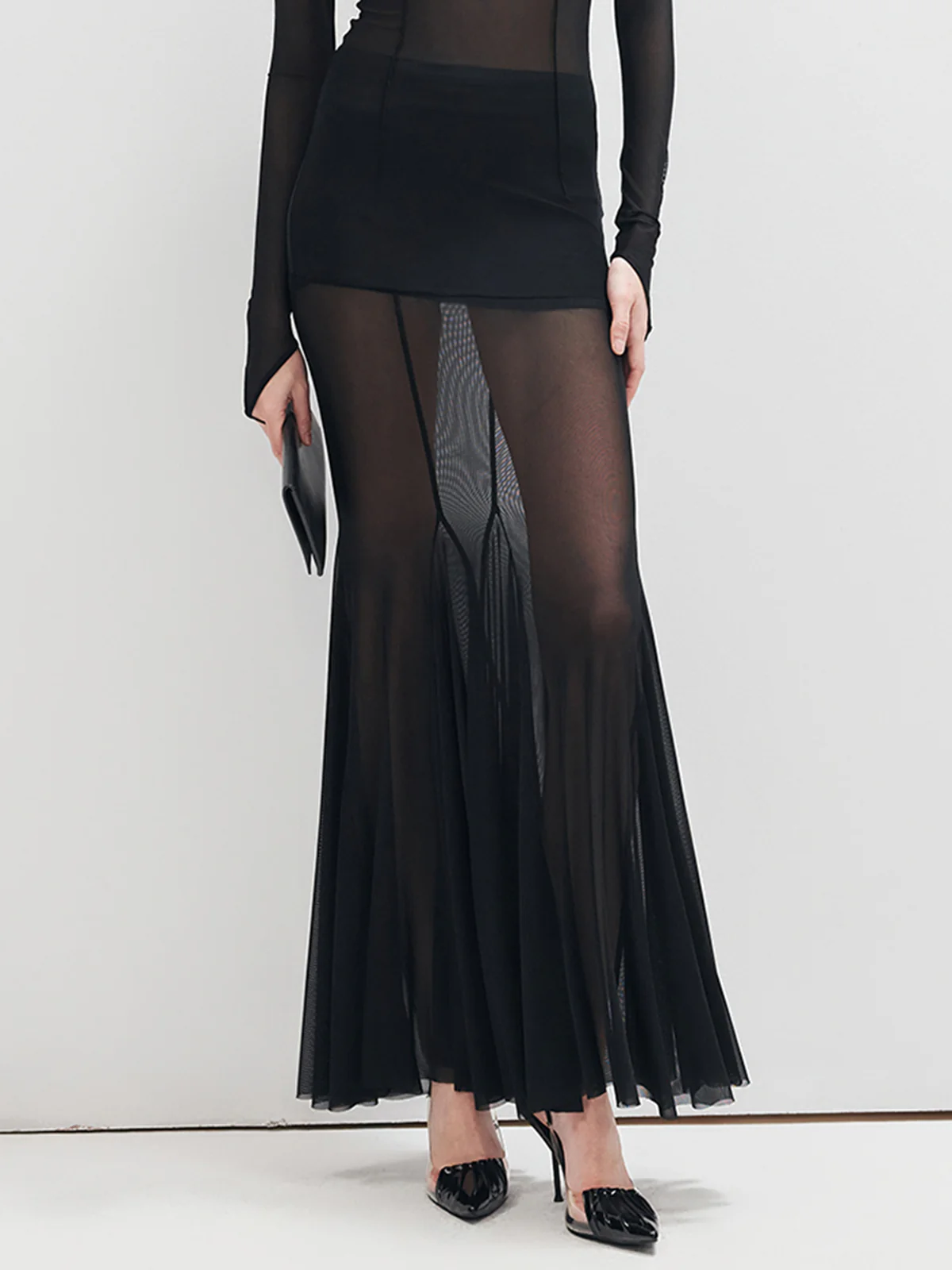 Ruffle Sheer Panel Maxi Skirt - Image 2