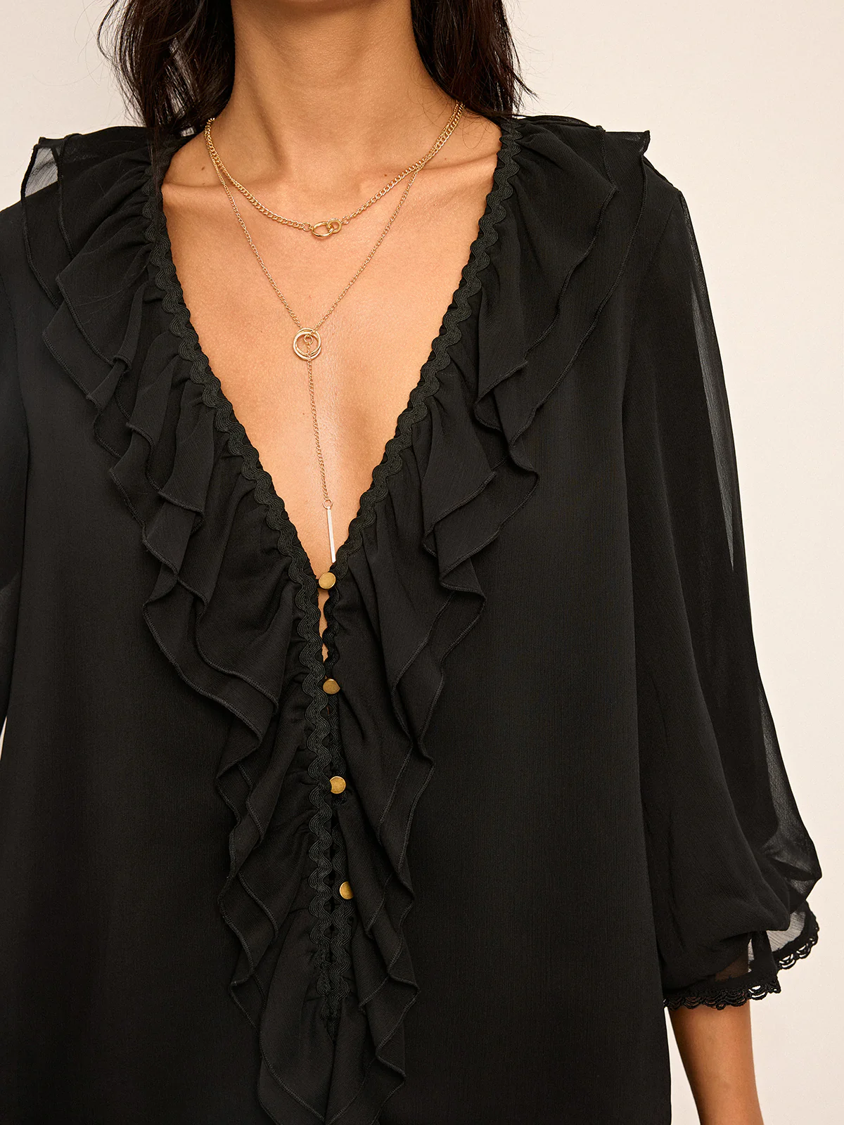 Ruffled Button Chiffon Top and Shorts Set - Image 5