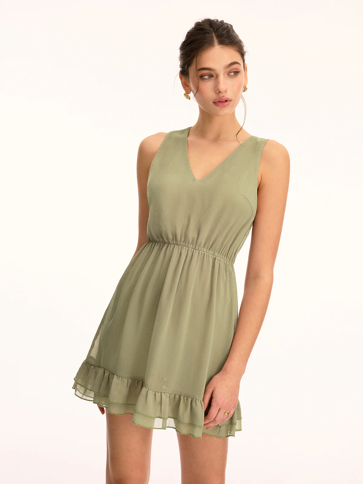 Ruffled Cape & Sleeveless Dress Chiffon Two-Piece Set - Image 7