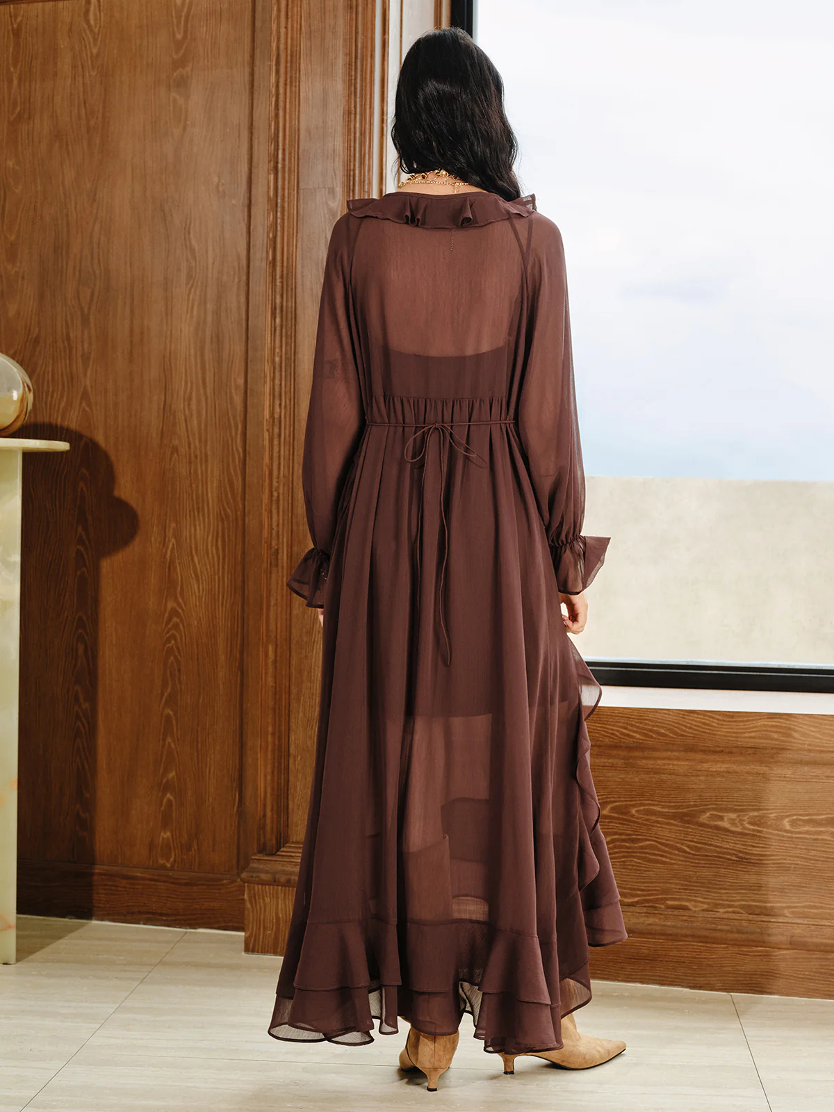 Ruffled Chiffon Maxi Dress Set with Cami Dress Liner - Image 6