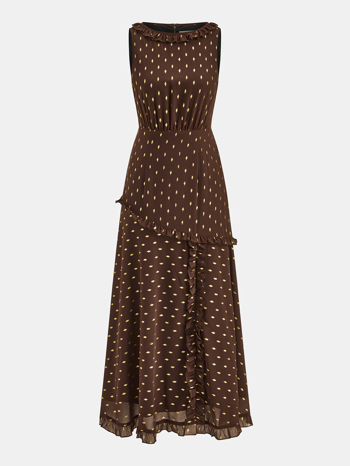 Ruffled Chiffon Sleeveless Midi Dress