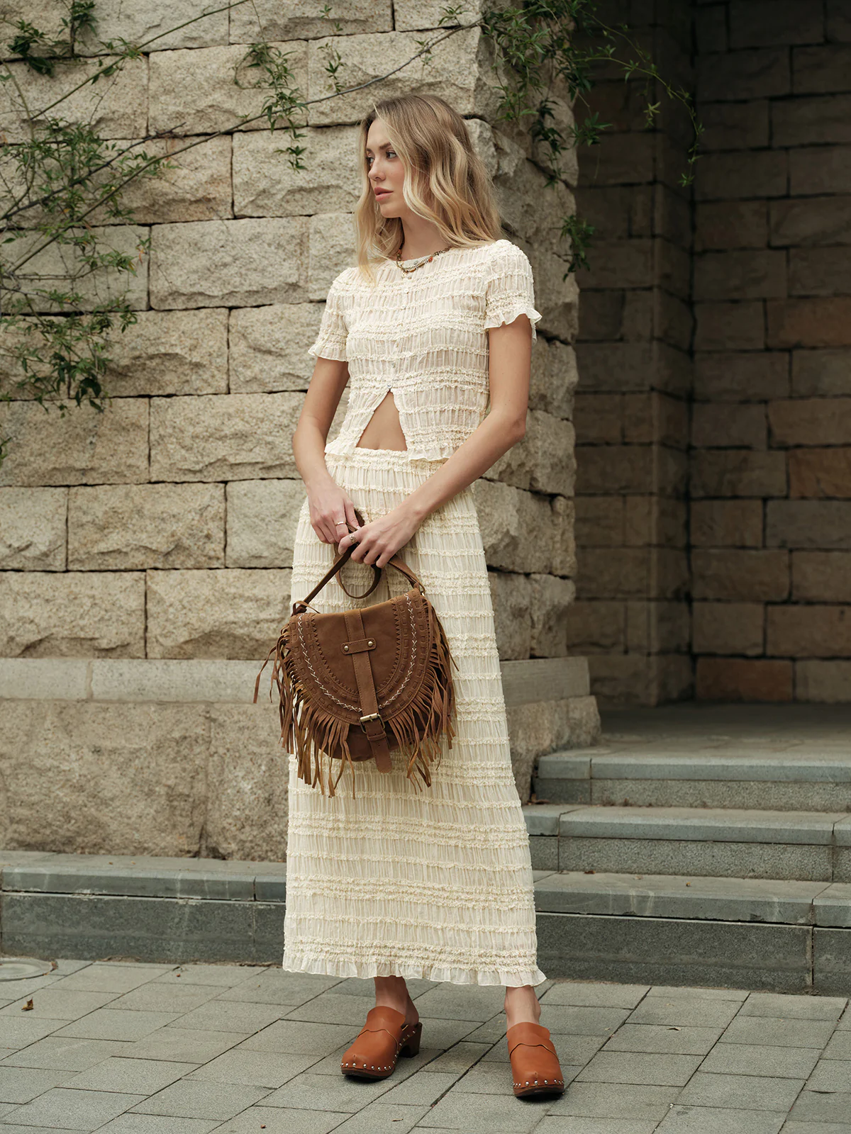 Semi-Sheer Ruffled Crop Top Skirt Set - Image 3