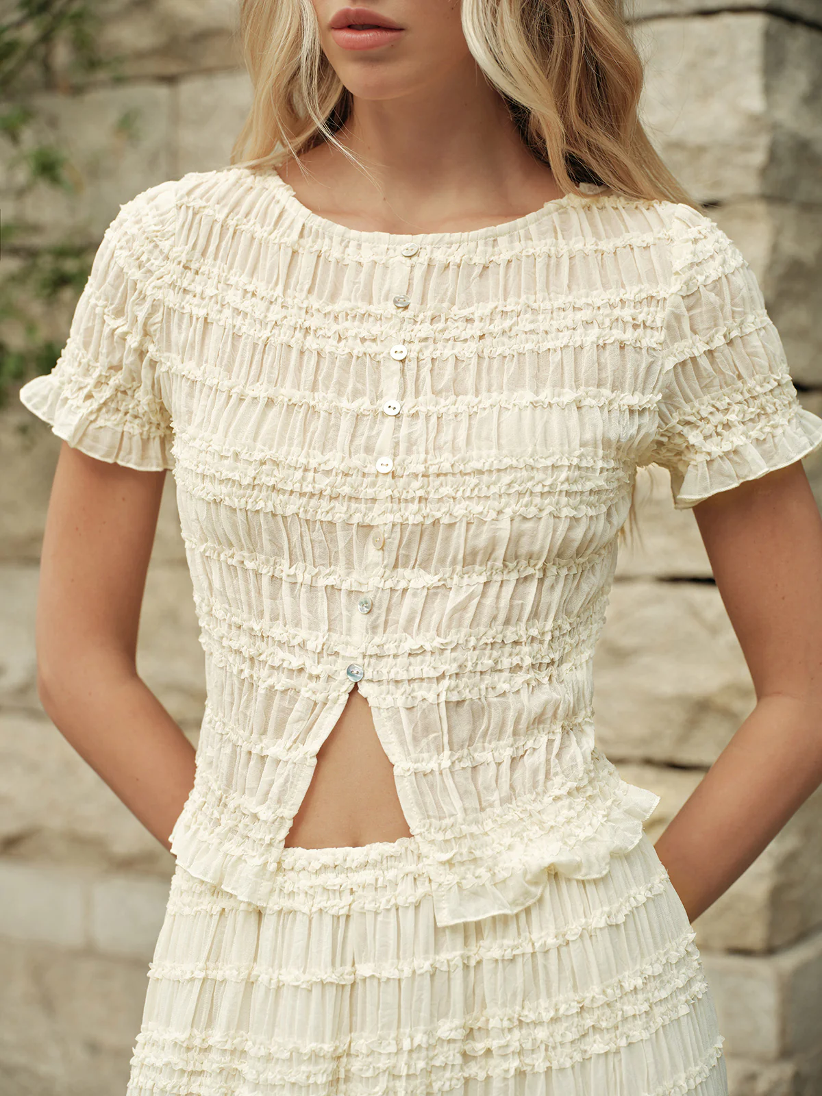 Semi-Sheer Ruffled Crop Top Skirt Set - Image 5