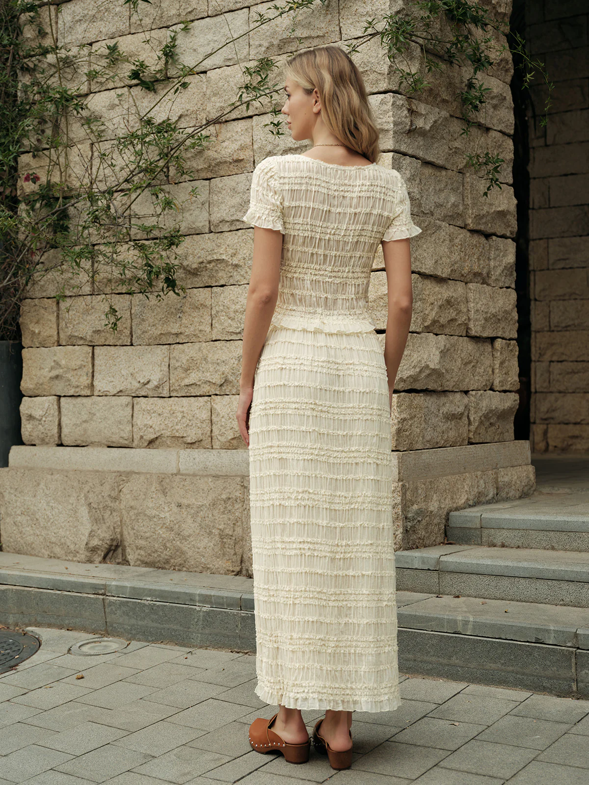 Semi-Sheer Ruffled Crop Top Skirt Set - Image 7
