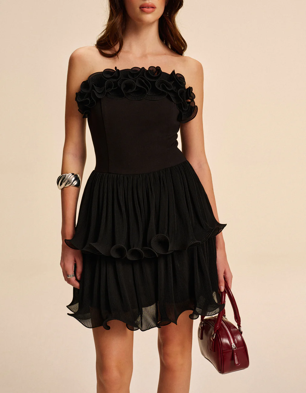 Ruffled Floral Strapless Dress - Image 3