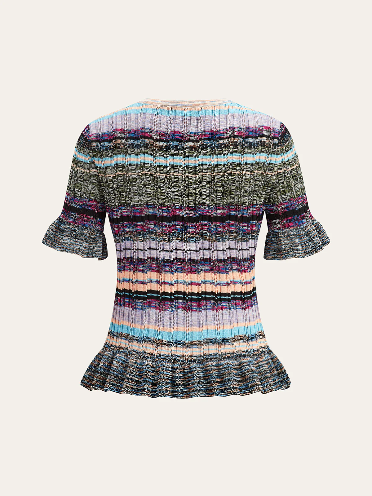 Ruffled Hem Colorful Striped Knit Top - Image 3