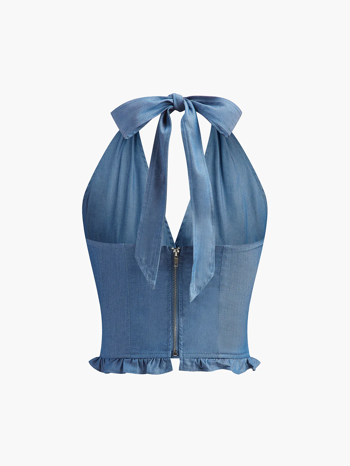 Ruffled Hem Denim Halter Top - Image 2