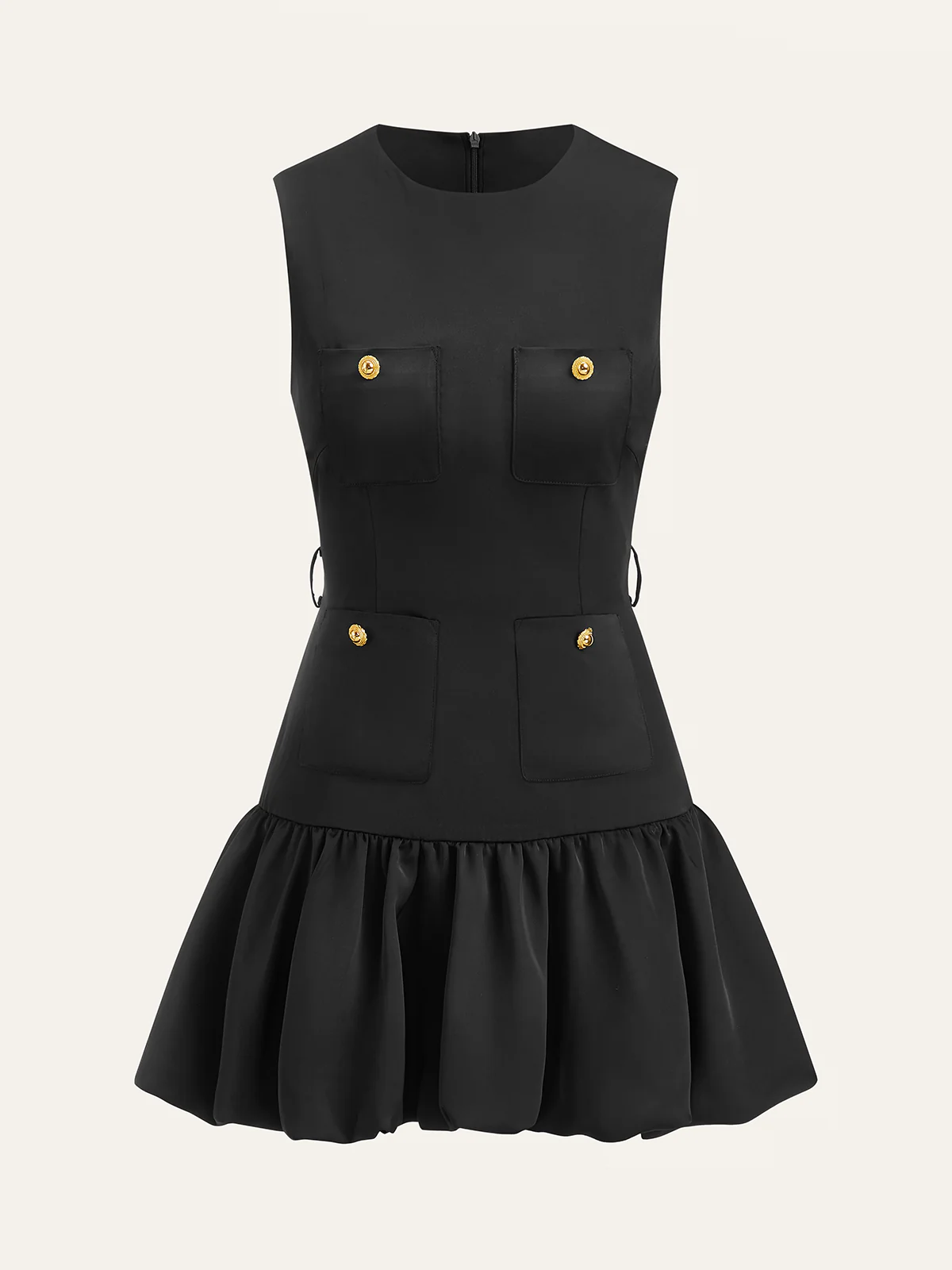 Ruffled Hem Metal Button Mini Dress Without Belt - Image 3