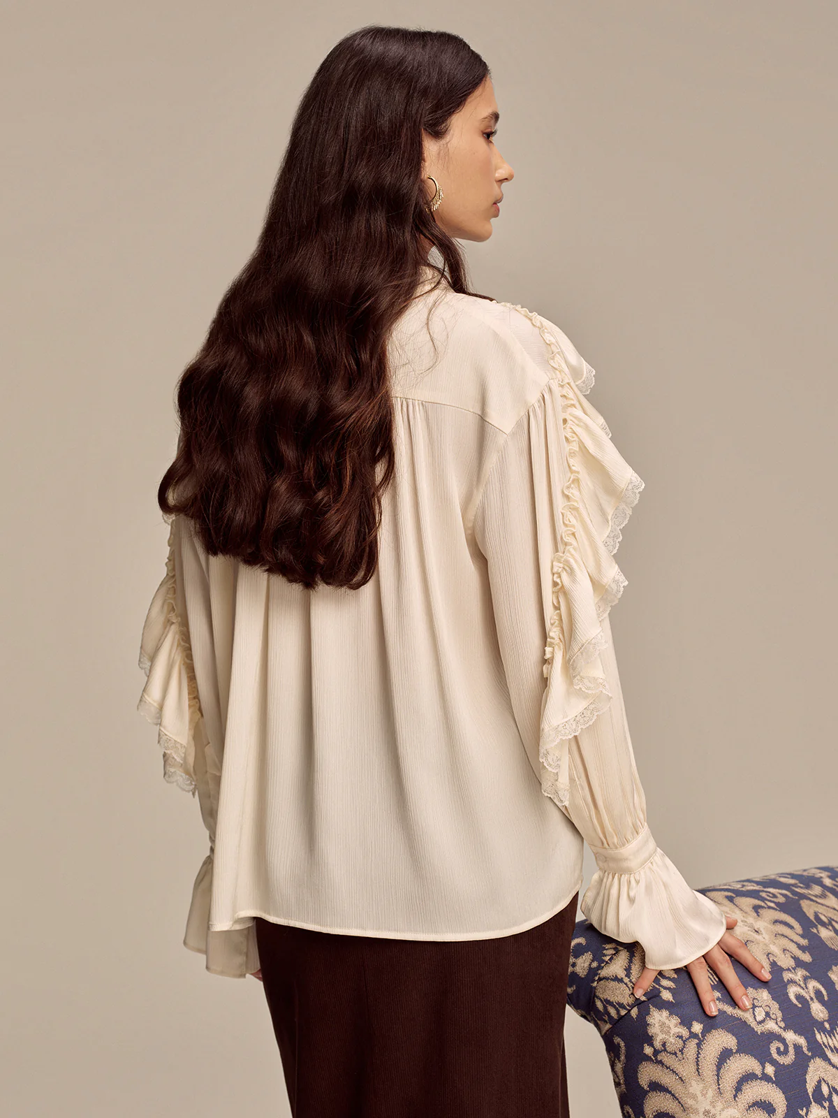 Ruffled Lace Trim Bell Sleeve Shirt - Image 5