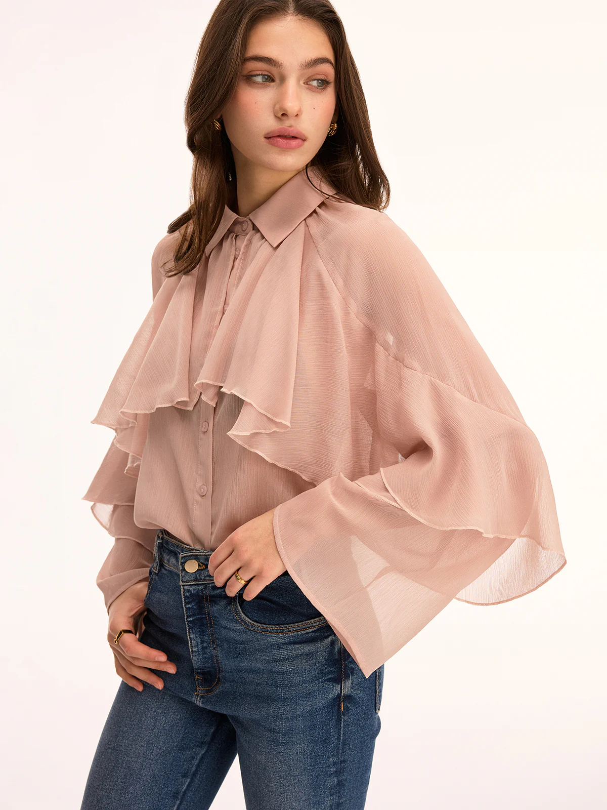 Ruffled Layered Long Sleeve Blouse - Image 2