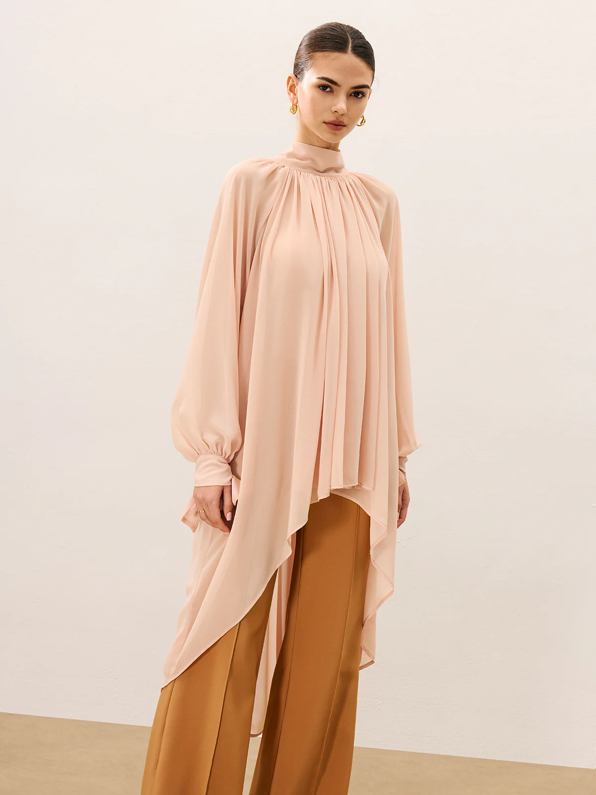 Ruffled Oversized Semi-Sheer Chiffon Blouse - Image 5