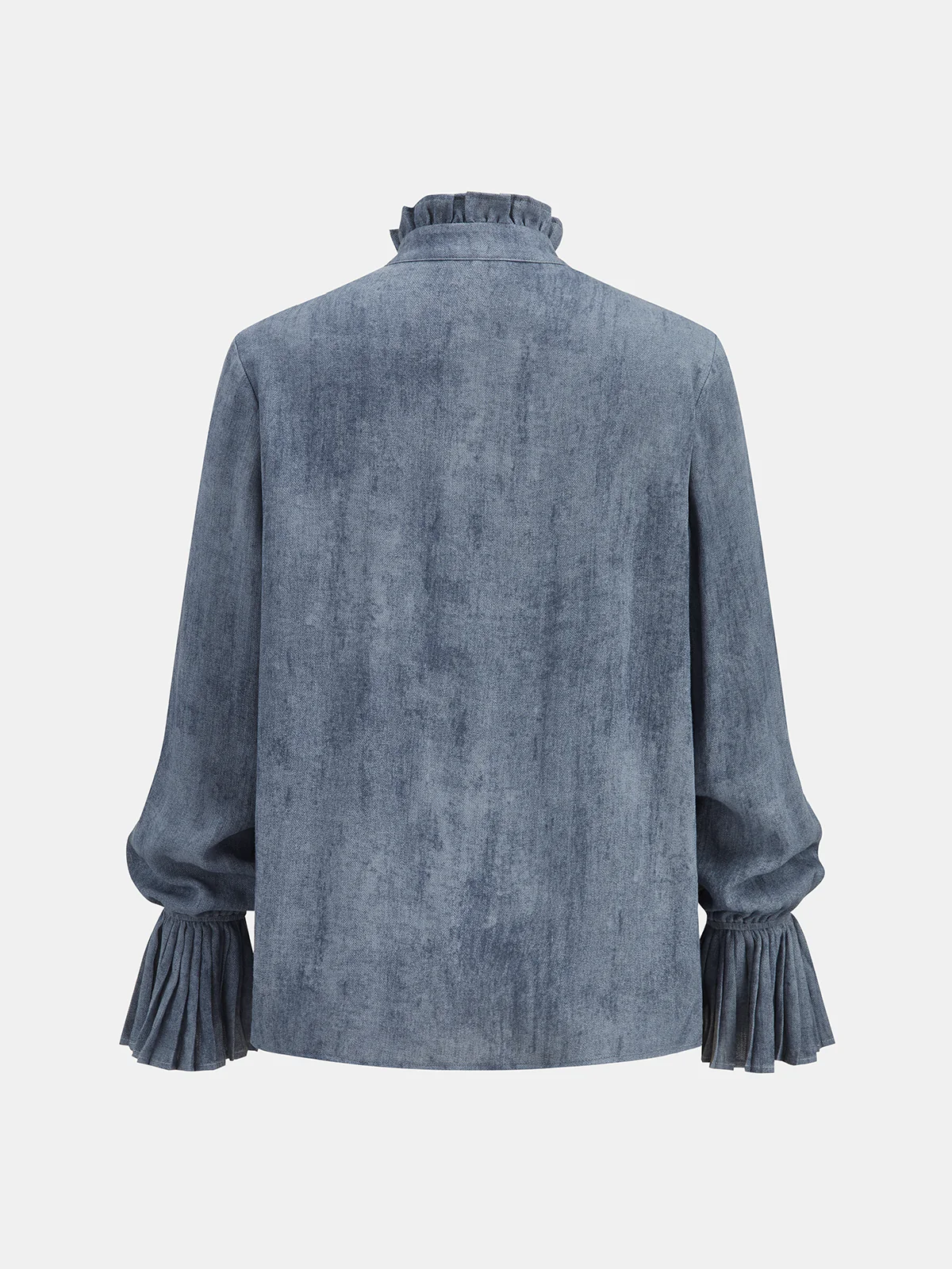 Ruffled Placket Bell Cuff Denim Shirt - Image 2