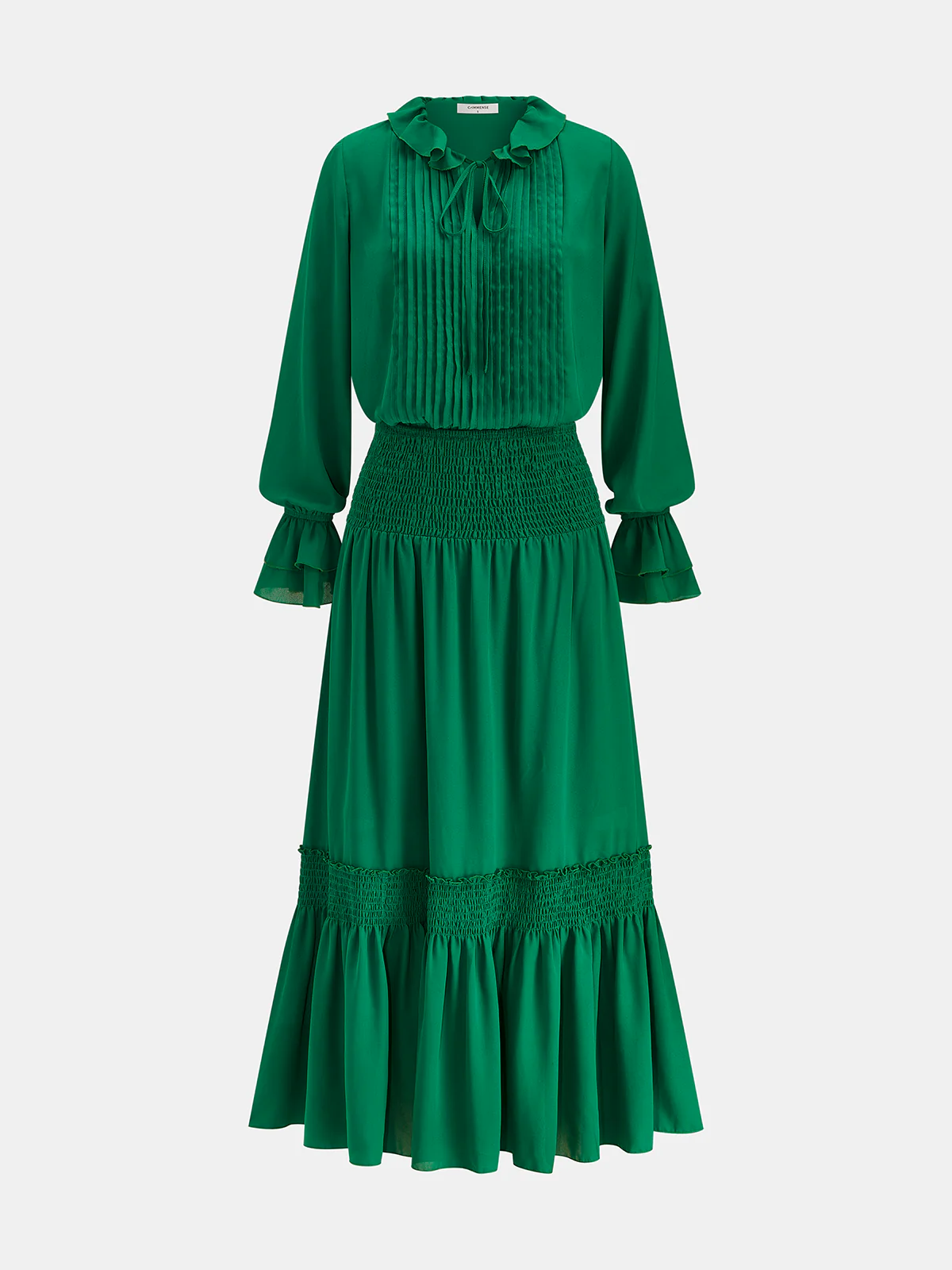 Ruffled Pleated Blouse & Smocked Tiered Skirt Set