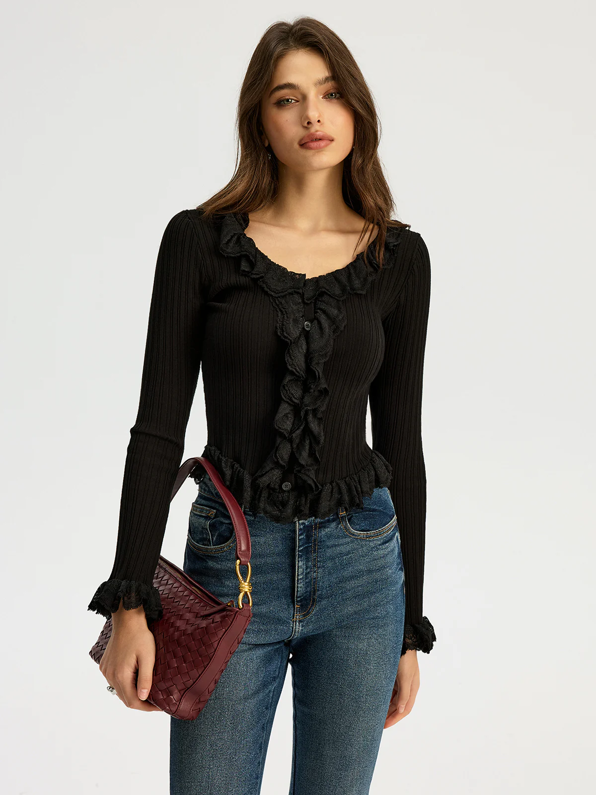 Ruffled Ribbed Long-sleeve Knit Top - Image 4