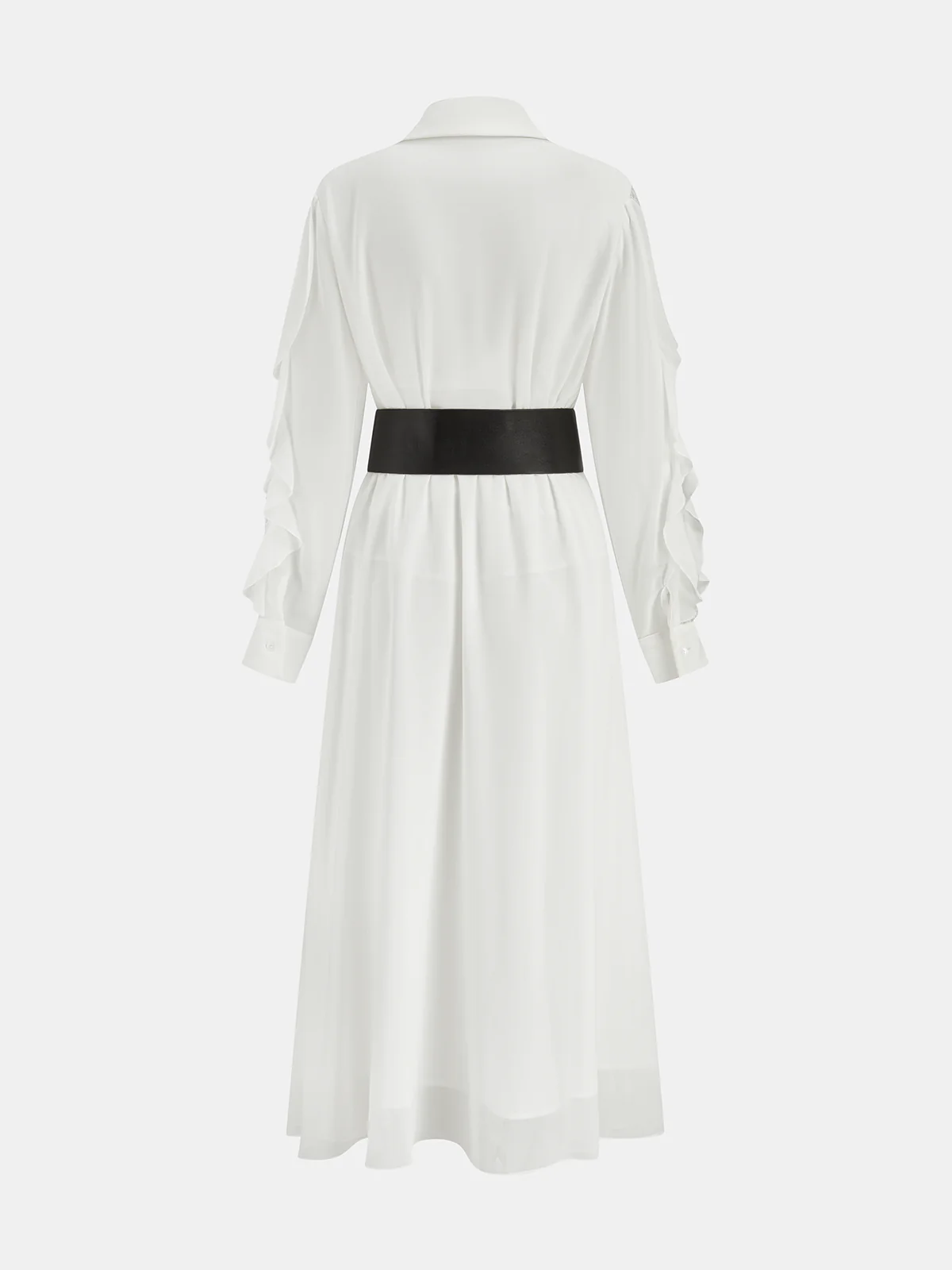 Ruffled Shirt and Midi Skirt Set with Belt - Image 2