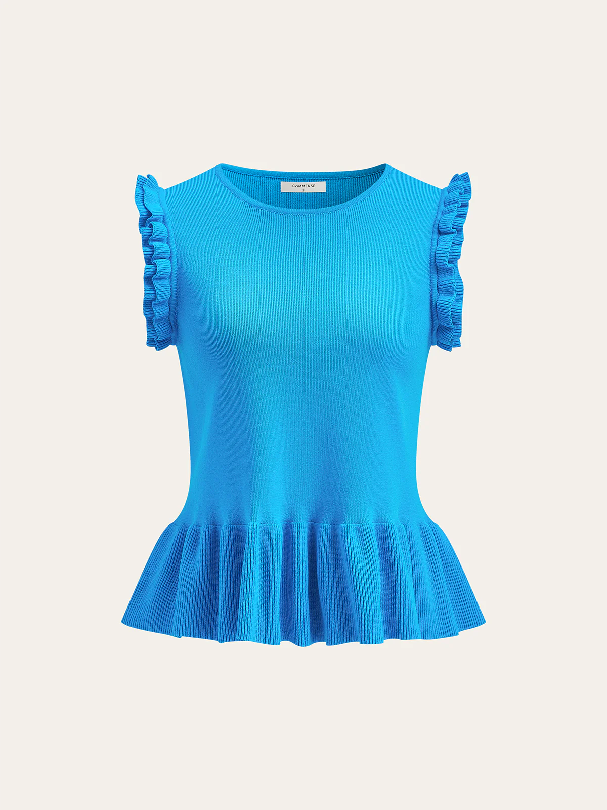 Ruffled Sleeve Peplum Hem Knit Top - Image 2