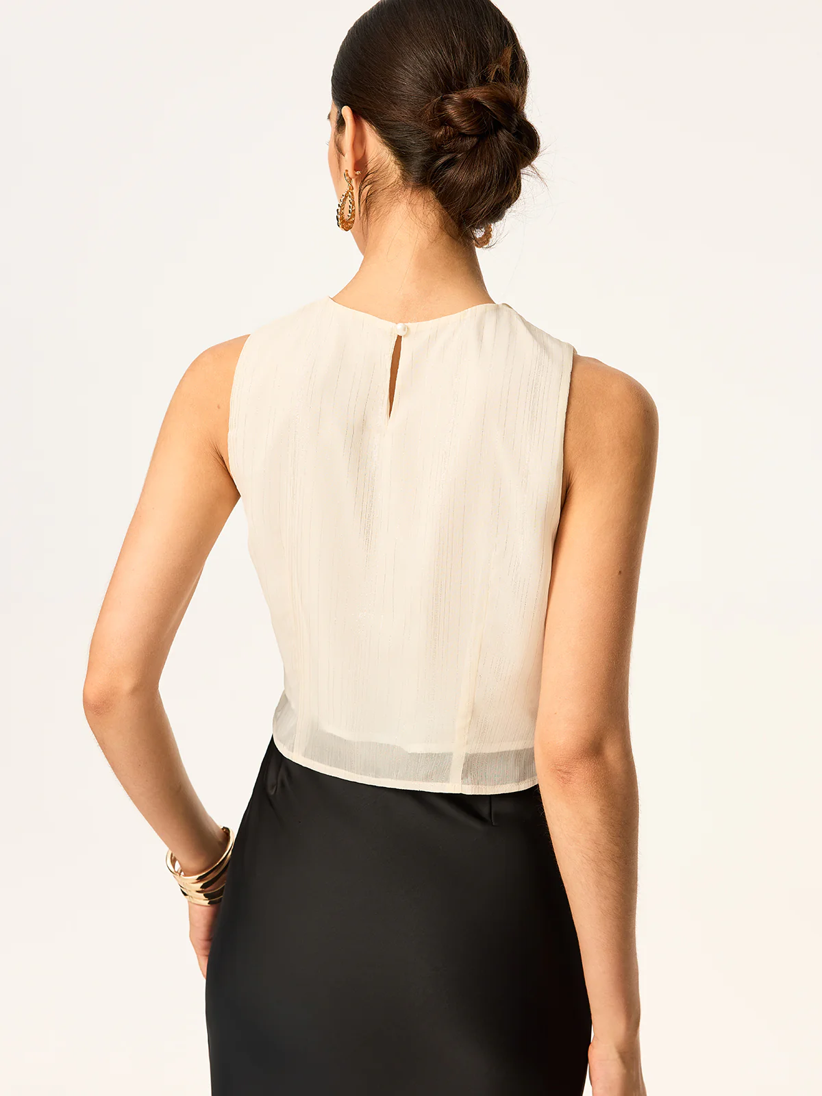 Semi-Sheer Ruffled Sleeveless Chiffon Top - Image 6