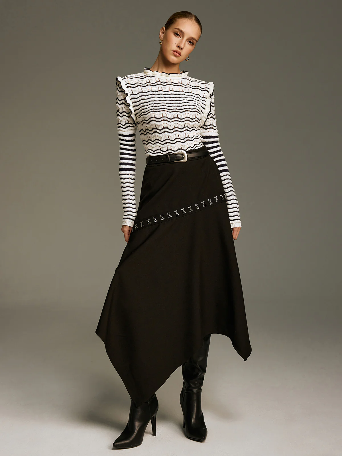 Ruffled Striped Openwork Knit Top - Image 2
