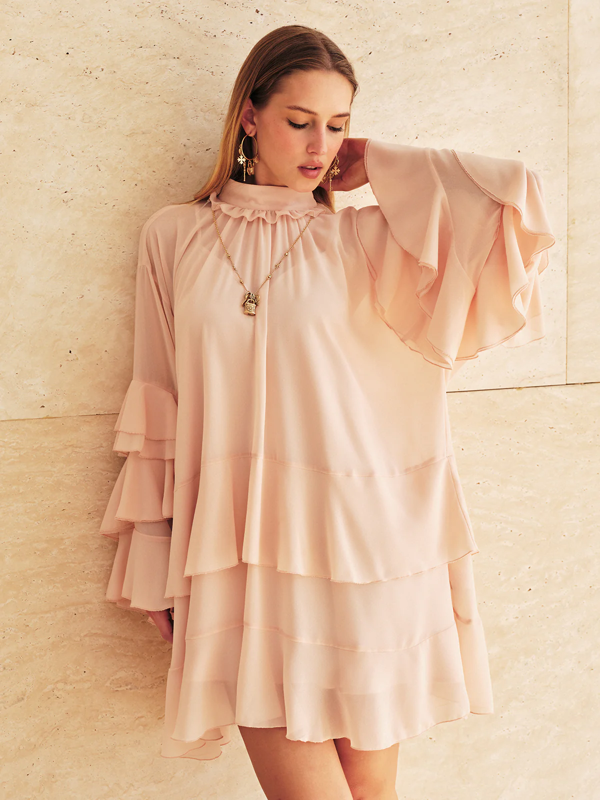Ruffled Tiered Loose Chiffon Mini Dress - Image 6